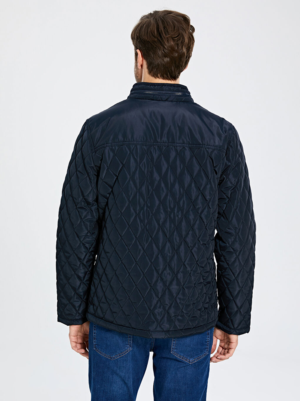 Lacivert Dik Yaka Erkek Şişme Mont-4