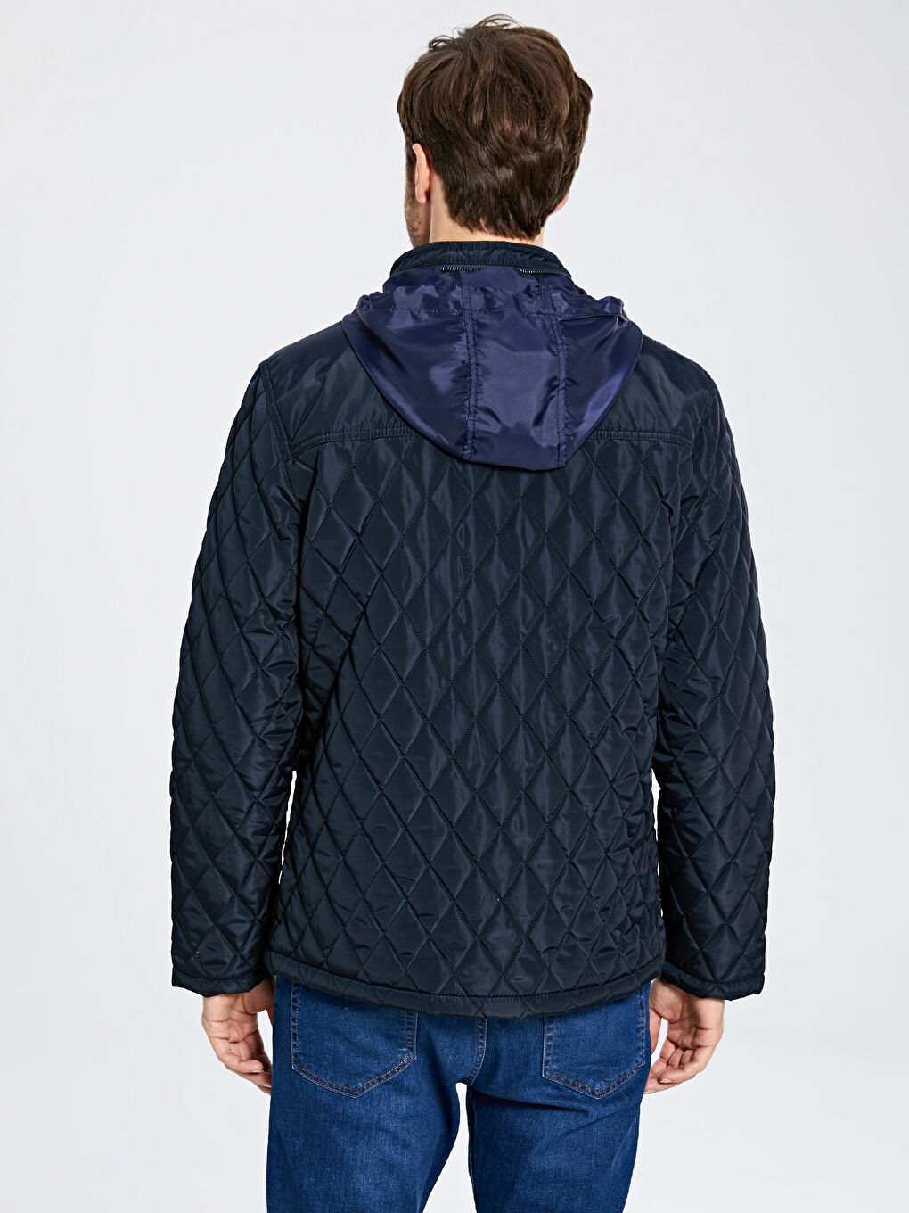 Lacivert Dik Yaka Erkek Şişme Mont-5