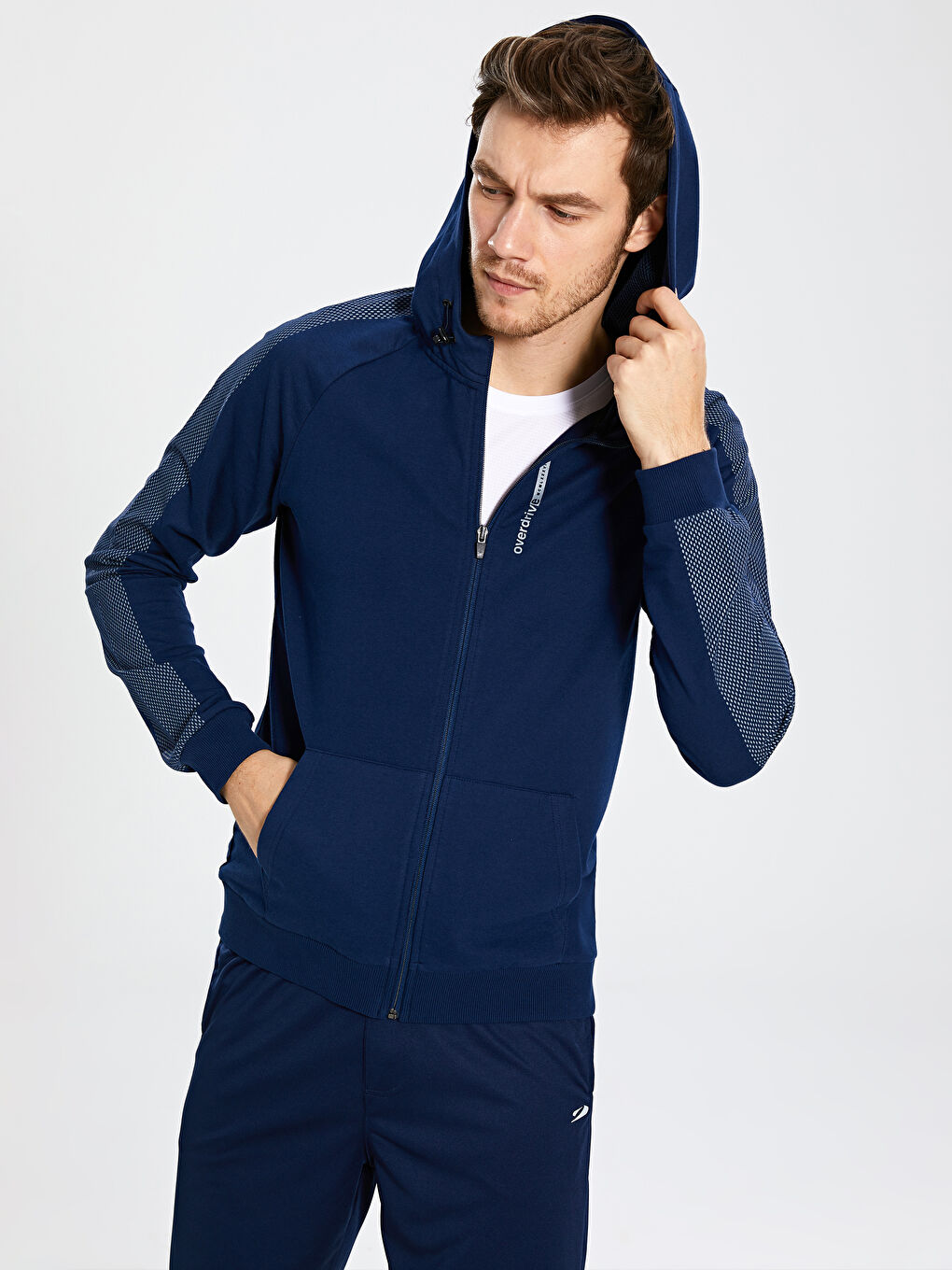 Lacivert Uzun Kollu Aktif Spor Erkek Hoodie-1