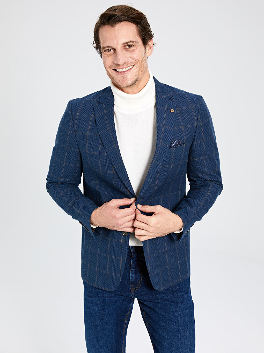 Lacivert Ekoseli Blazer Ceket-1