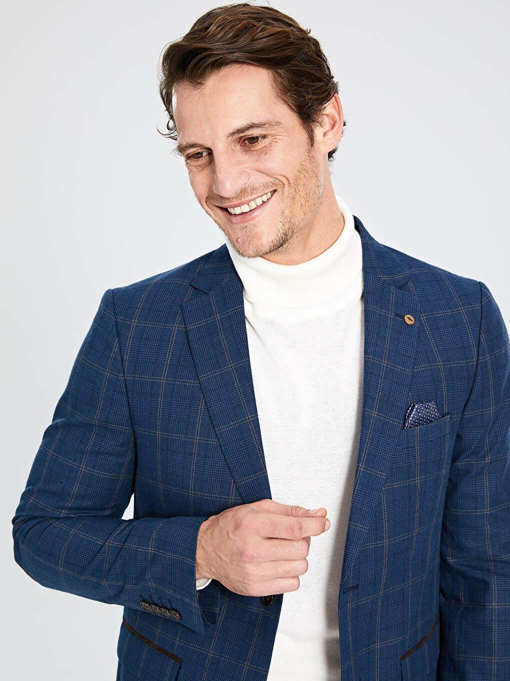 Lacivert Ekoseli Blazer Ceket-2