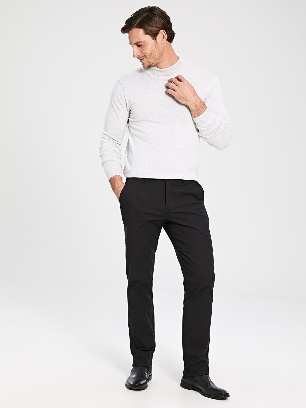 Gri Normal Kalıp Erkek Chino Pantolon-1