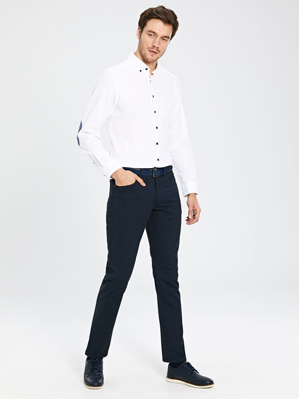 Lacivert Standart Kalıp Armürlü Erkek Pantolon-1