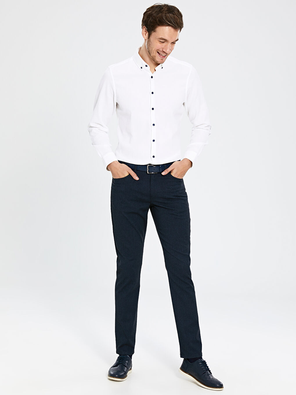 Lacivert Standart Kalıp Armürlü Erkek Pantolon-2