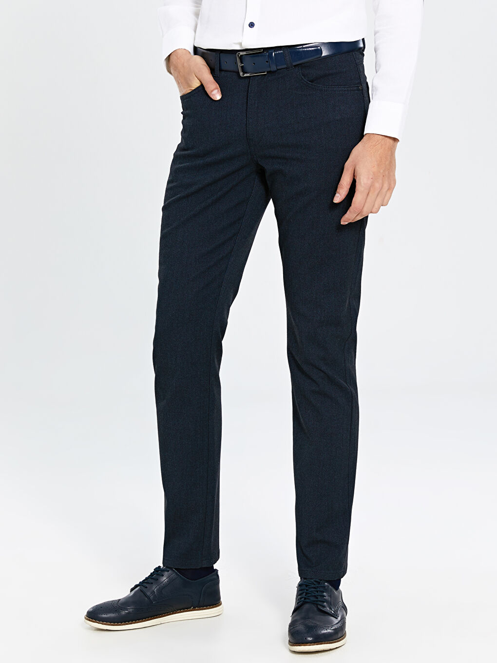 Lacivert Standart Kalıp Armürlü Erkek Pantolon-3