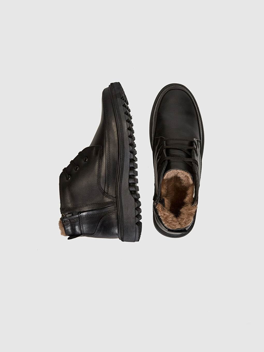 Siyah Hakiki Deri Bilek Boy Bağcıklı Erkek Bot-1