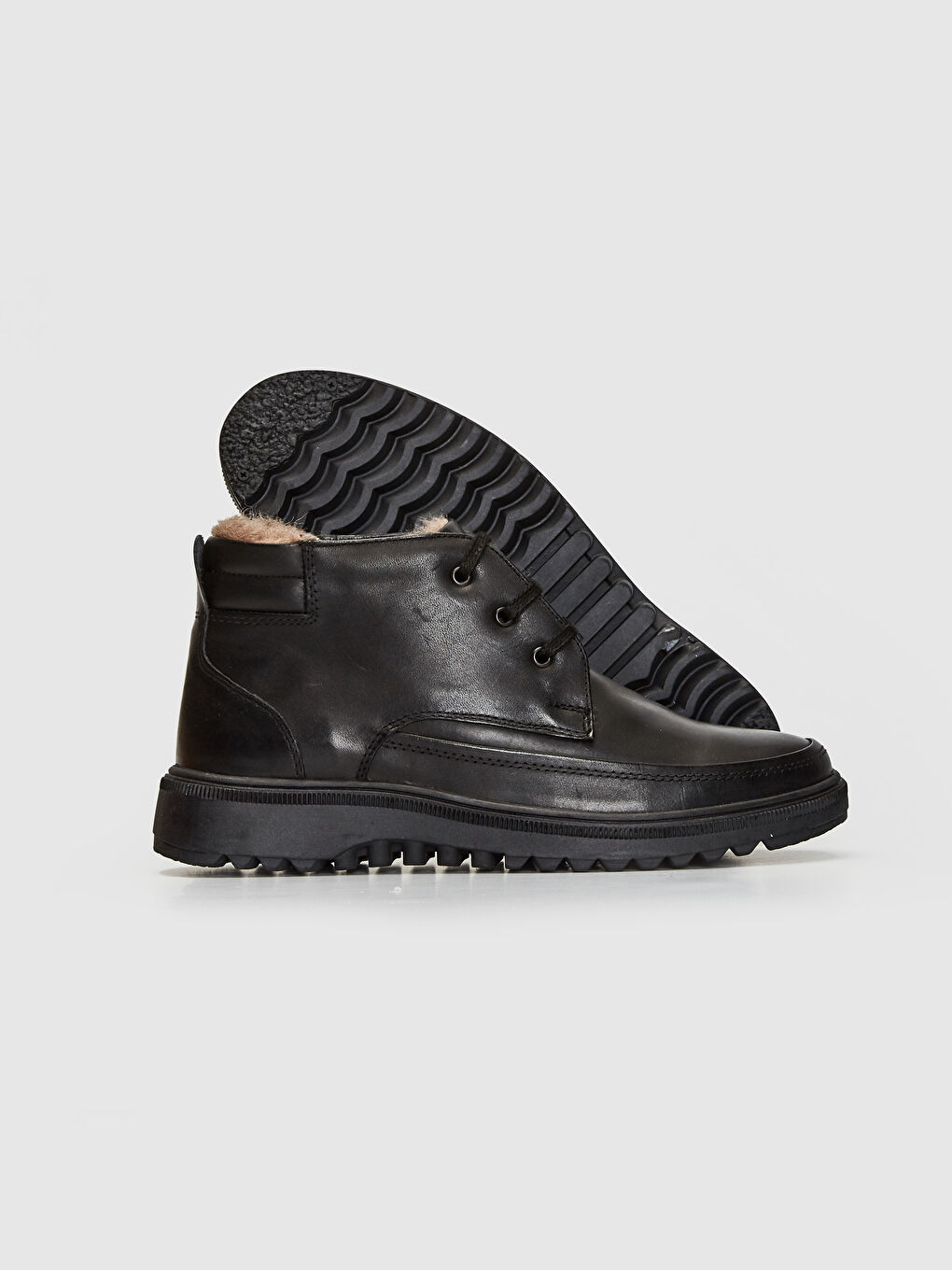 Siyah Hakiki Deri Bilek Boy Bağcıklı Erkek Bot-2