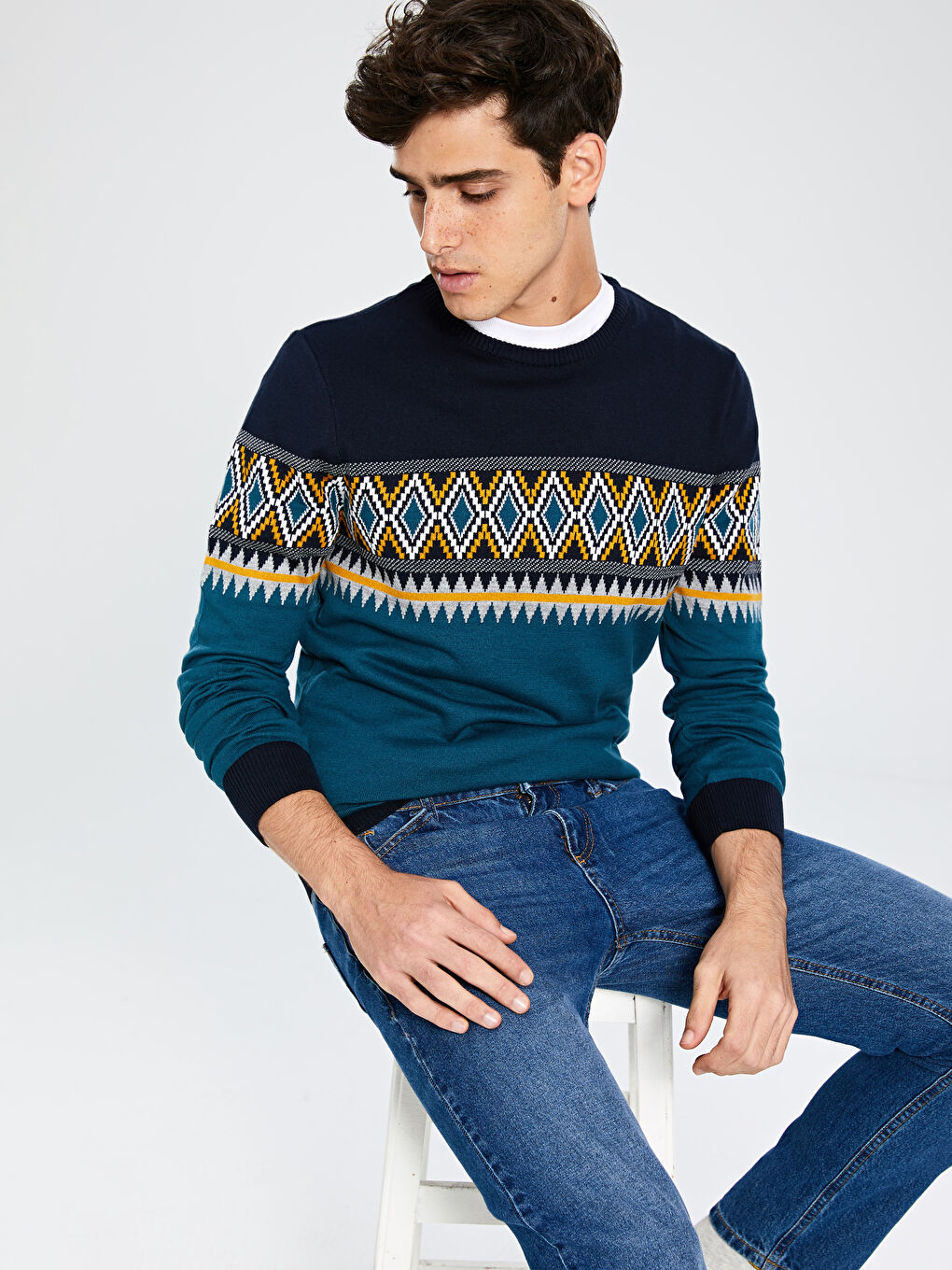 Ерлерге арналған трикотаж ұзын жеңді дөңгелек жағалы жемпір-2