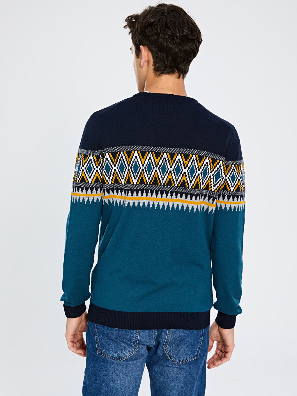 Ерлерге арналған трикотаж ұзын жеңді дөңгелек жағалы жемпір-3