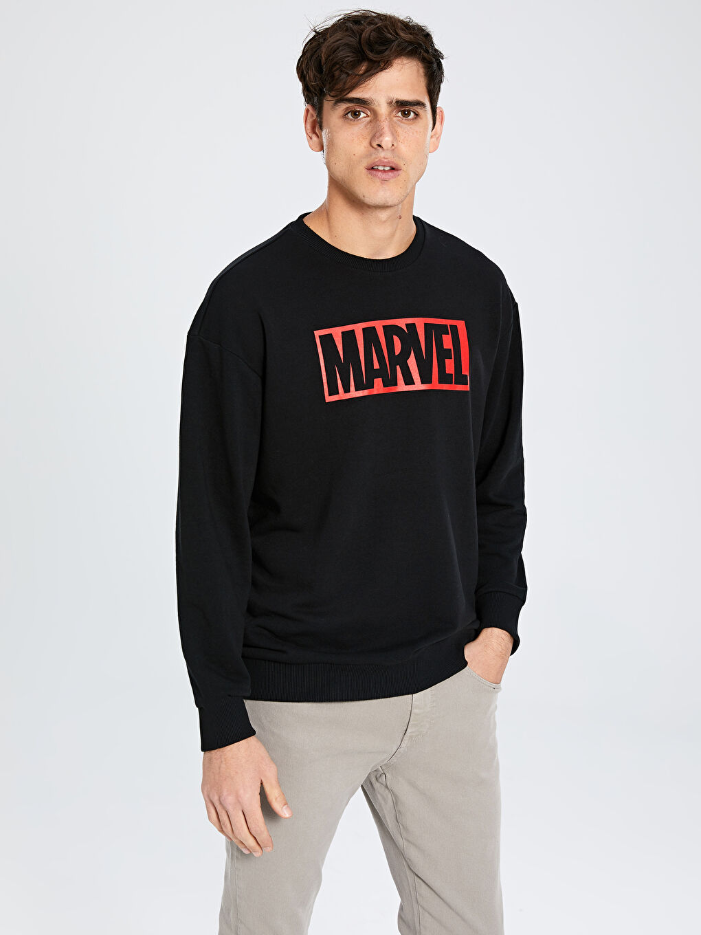 Siyah Bisiklet Yaka Uzun Kollu Erkek Sweatshirt
