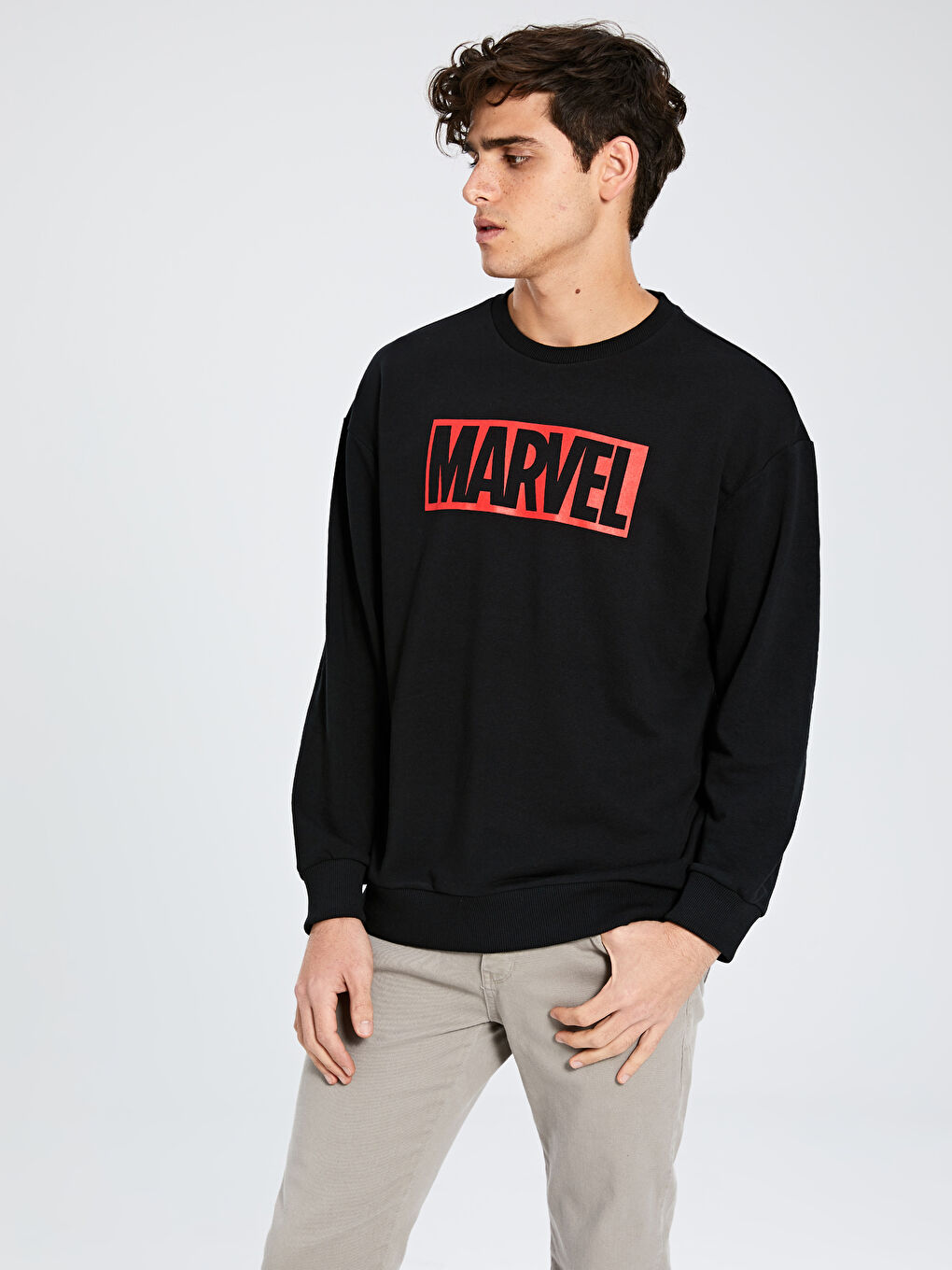 Siyah Bisiklet Yaka Uzun Kollu Erkek Sweatshirt-1