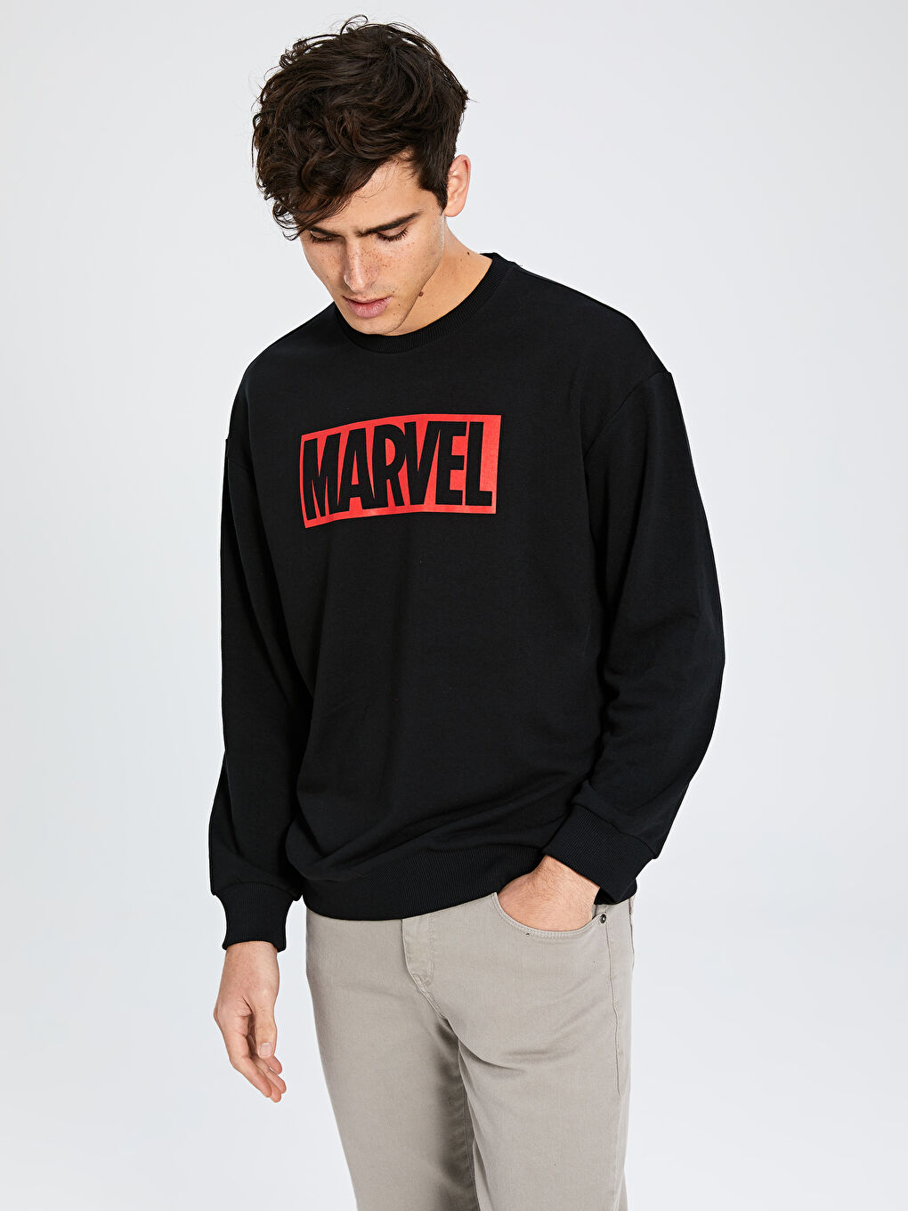 Siyah Bisiklet Yaka Uzun Kollu Erkek Sweatshirt-2