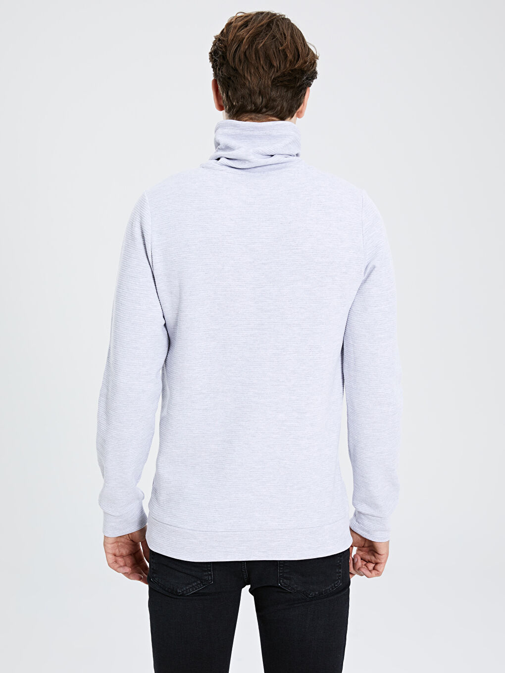 LCW Casual Gri Melanj Keşiş Yaka Uzun Kollu Erkek Sweatshirt - 3