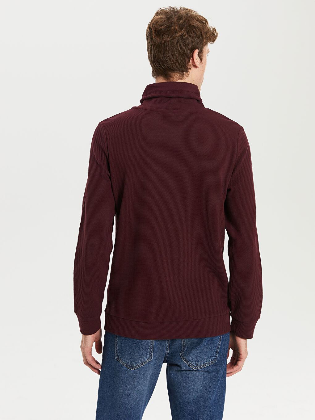 Bordo Keşiş Yaka Uzun Kollu Erkek Sweatshirt-3