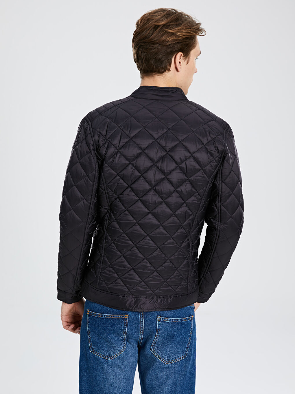 Siyah Standart Kalıp Biker Yaka İnce Erkek Mont-4