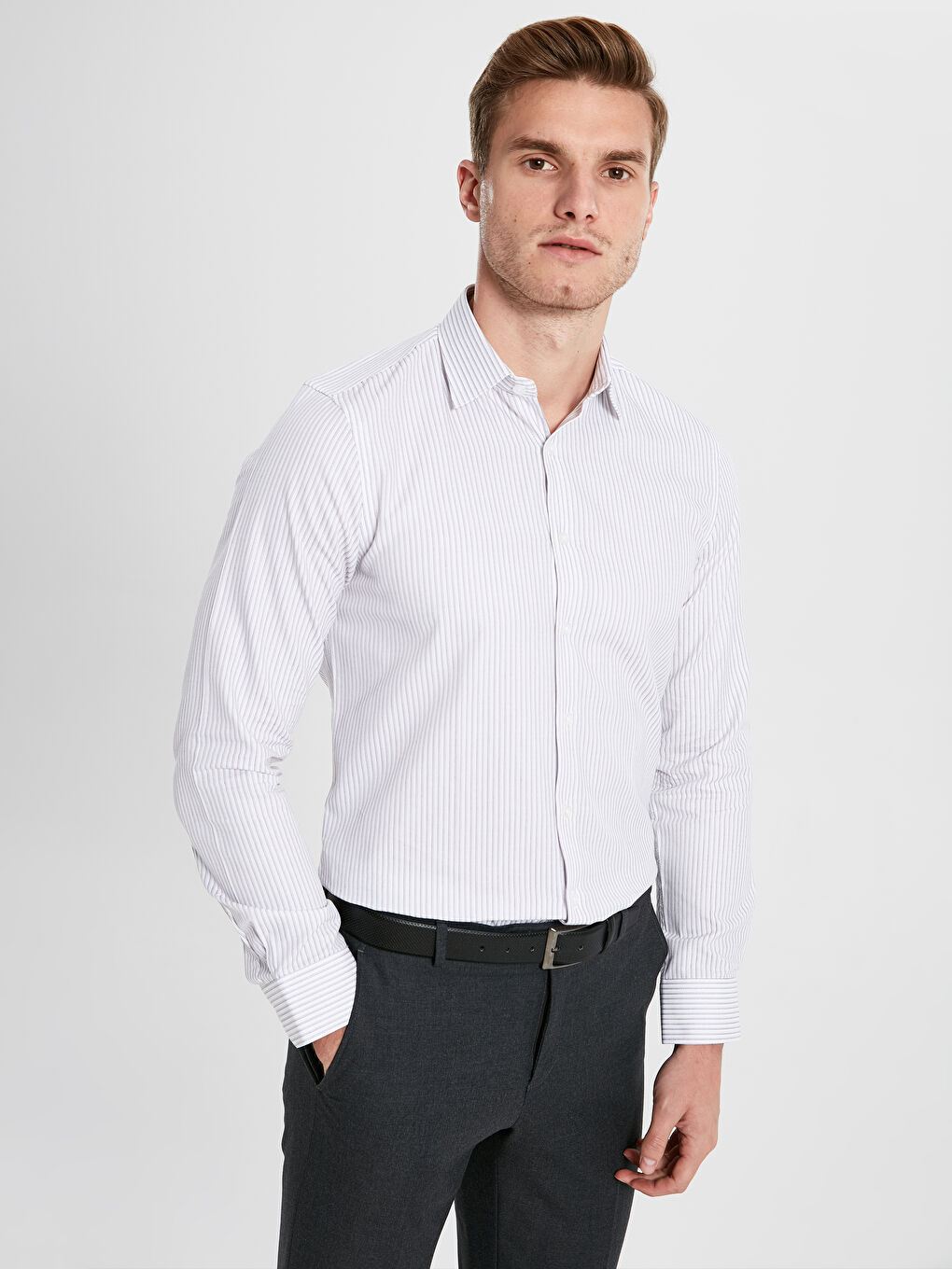 Bordo Slim Fit Uzun Kollu Poplin Erkek Gömlek