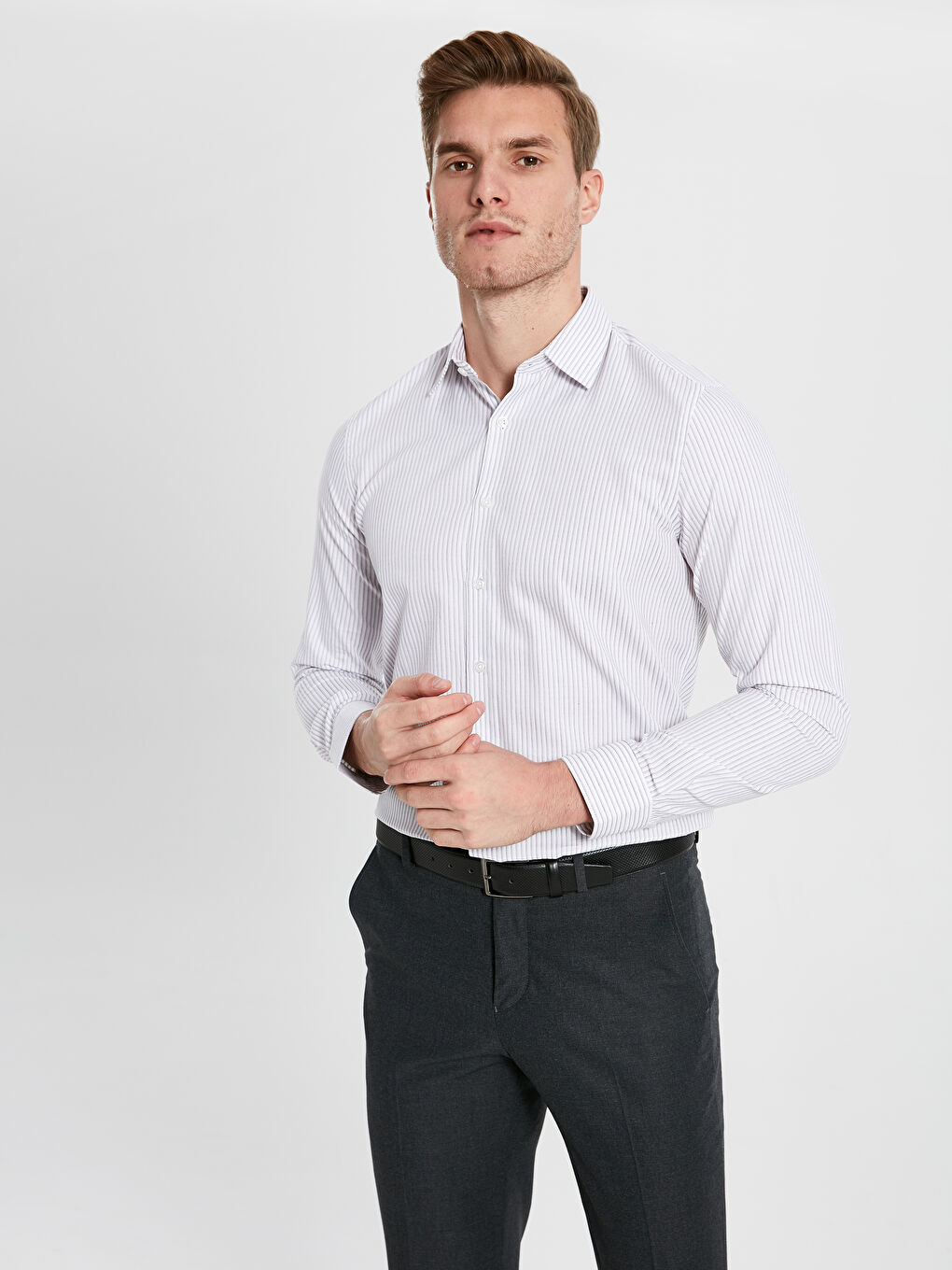 Bordo Slim Fit Uzun Kollu Poplin Erkek Gömlek-1