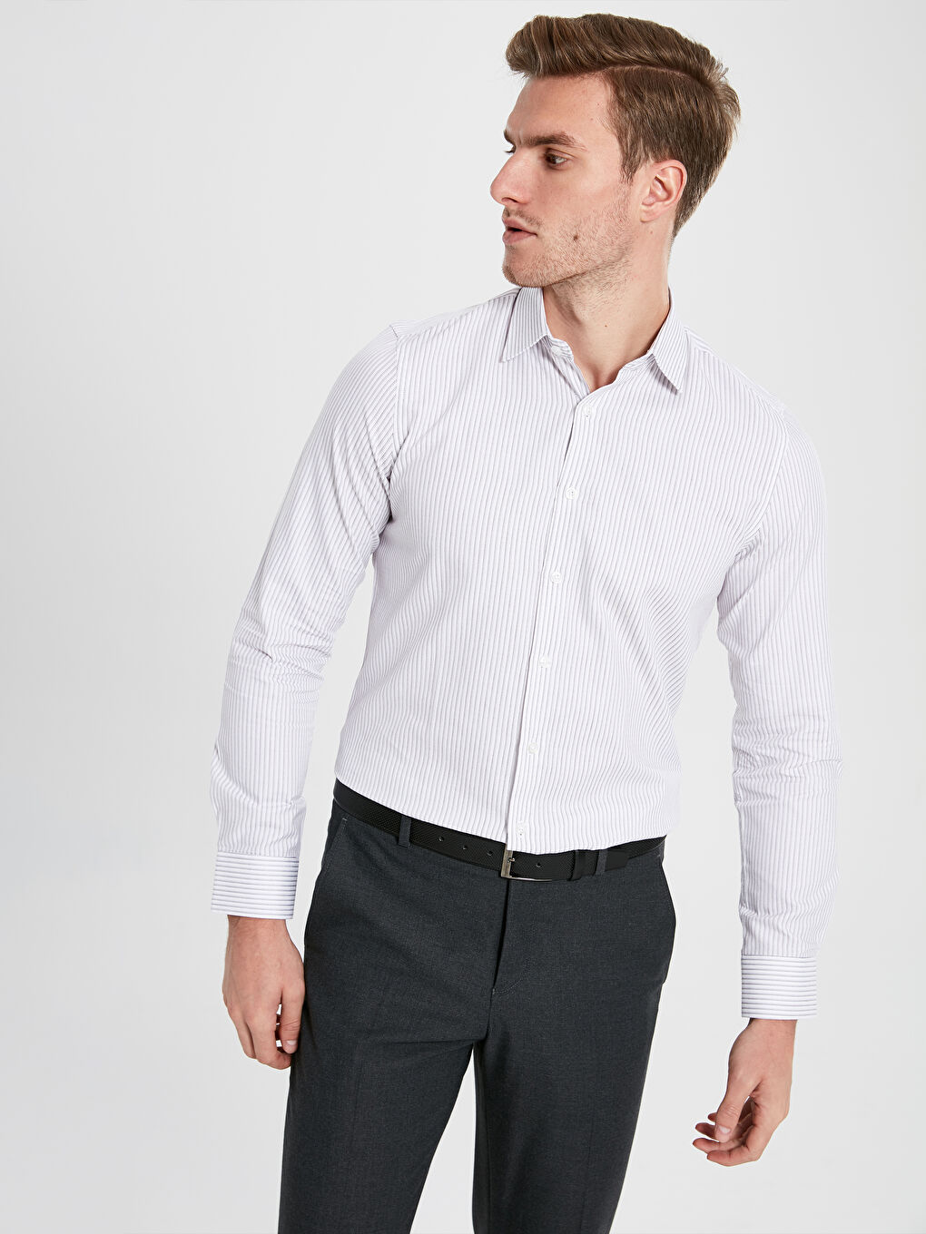 Bordo Slim Fit Uzun Kollu Poplin Erkek Gömlek-2