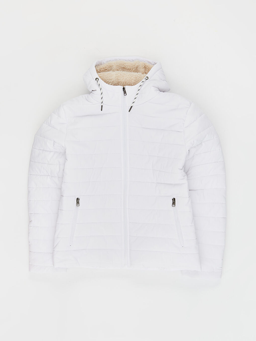 Beyaz Dik Yaka Erkek Şişme Mont