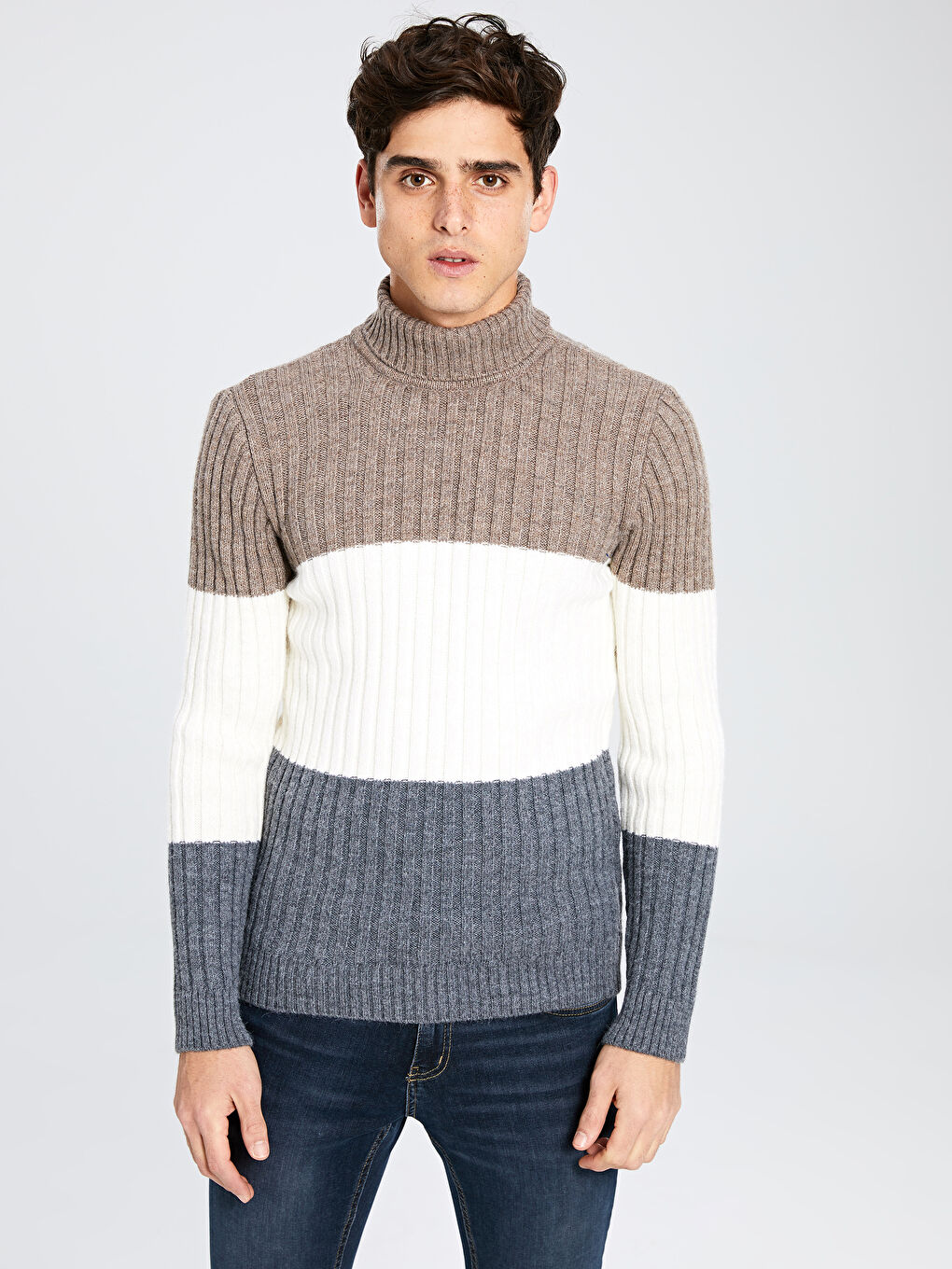 Kahverengi Balıkçı Yaka Erkek Triko Kazak