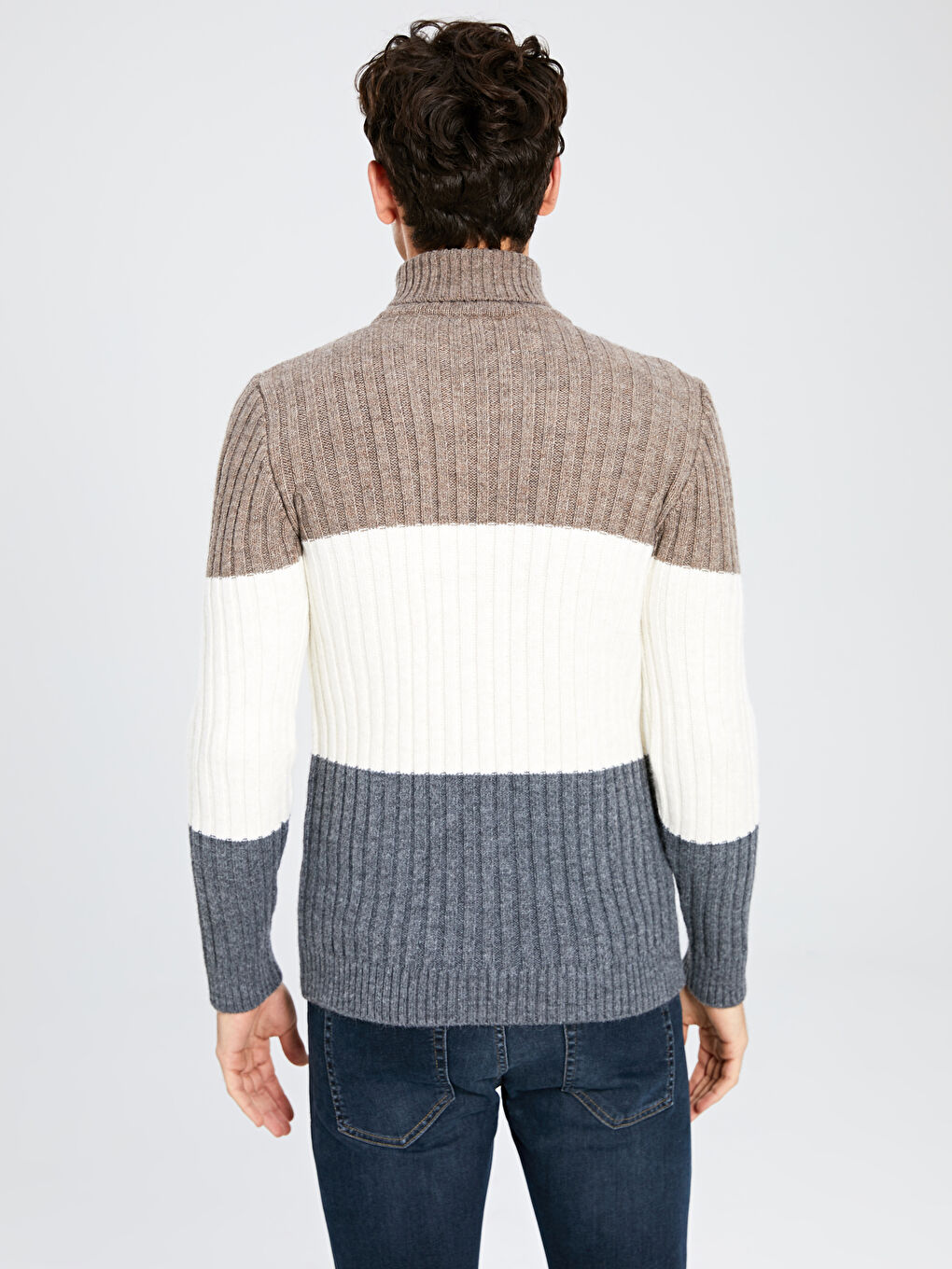 Kahverengi Balıkçı Yaka Erkek Triko Kazak-3