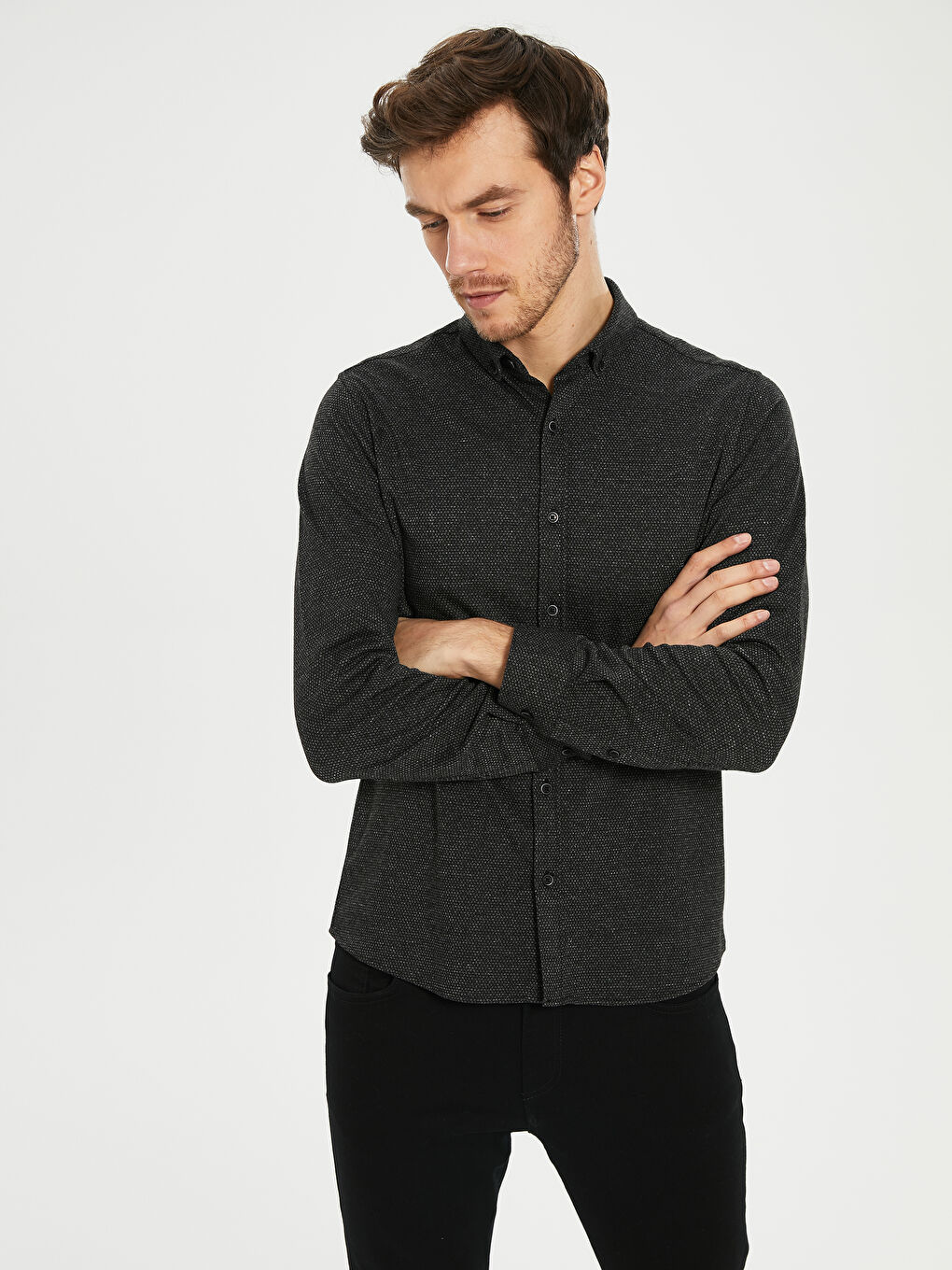 Antrasit Slim Fit Uzun Kollu Erkek Gömlek