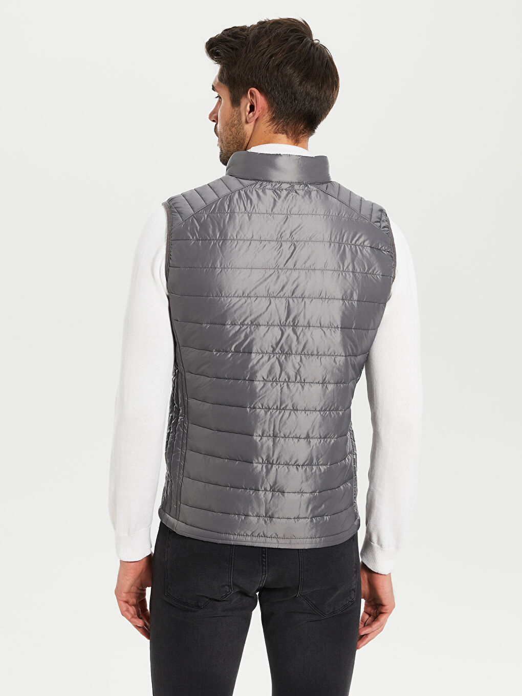Gri Slim Fit Dik Yaka Erkek Şişme Yelek-3