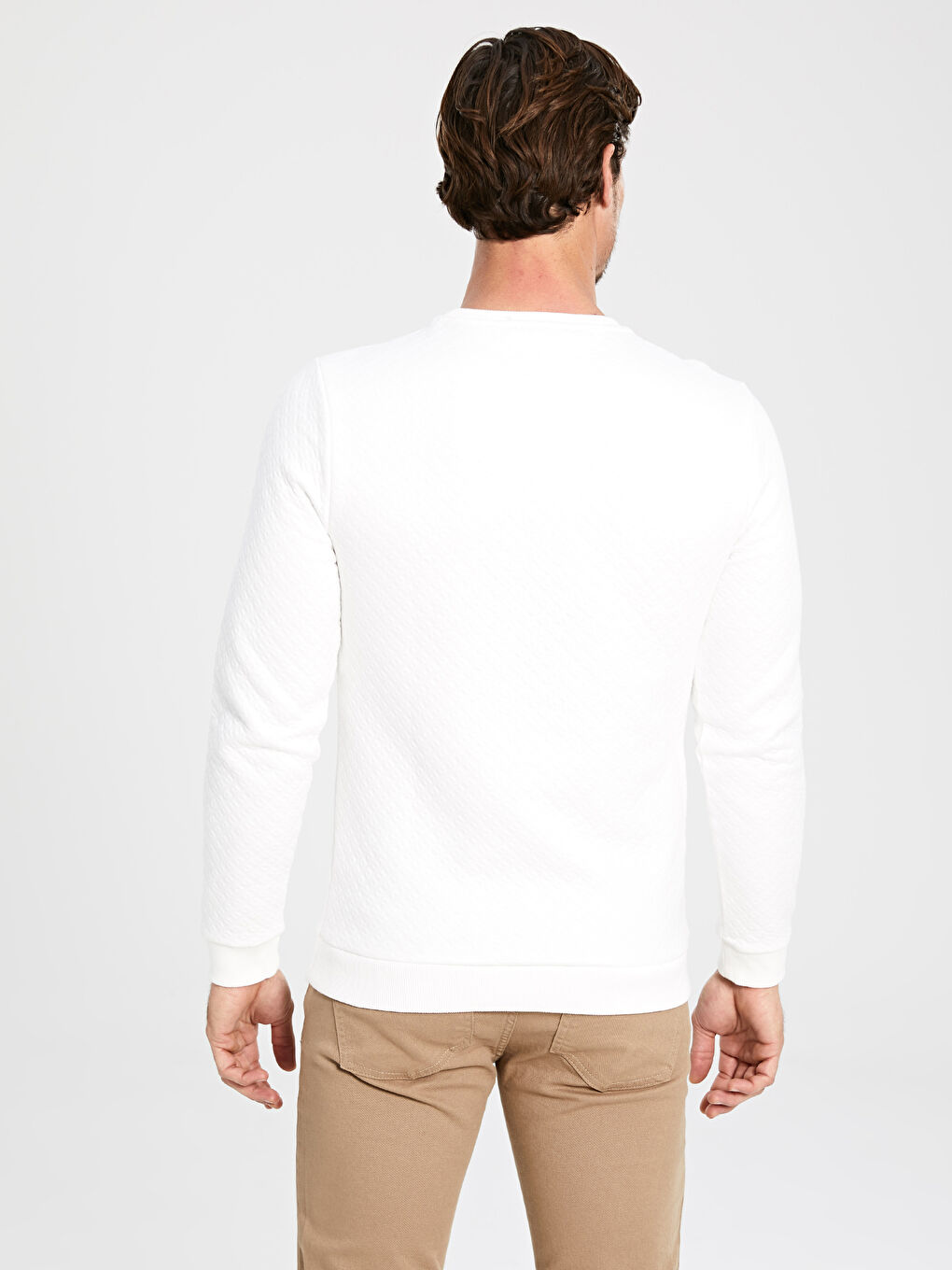 Beyaz Slim Fit Bisiklet Yaka Uzun Kollu Tişört-2