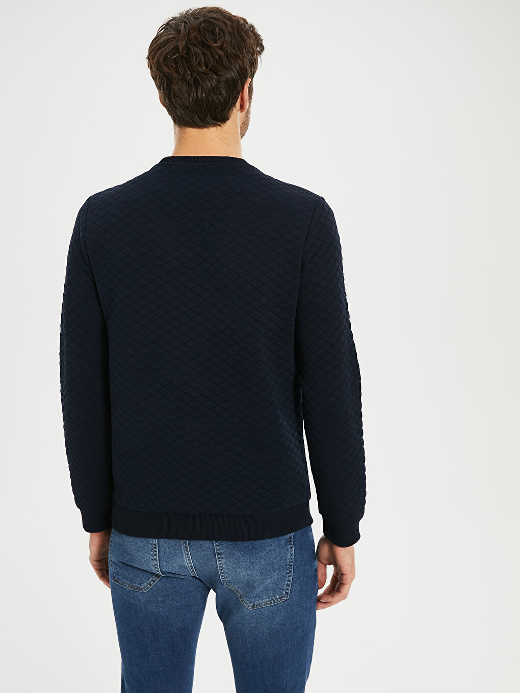 Lacivert Bisiklet Yaka Kapitone Uzun Kollu Tişört-3