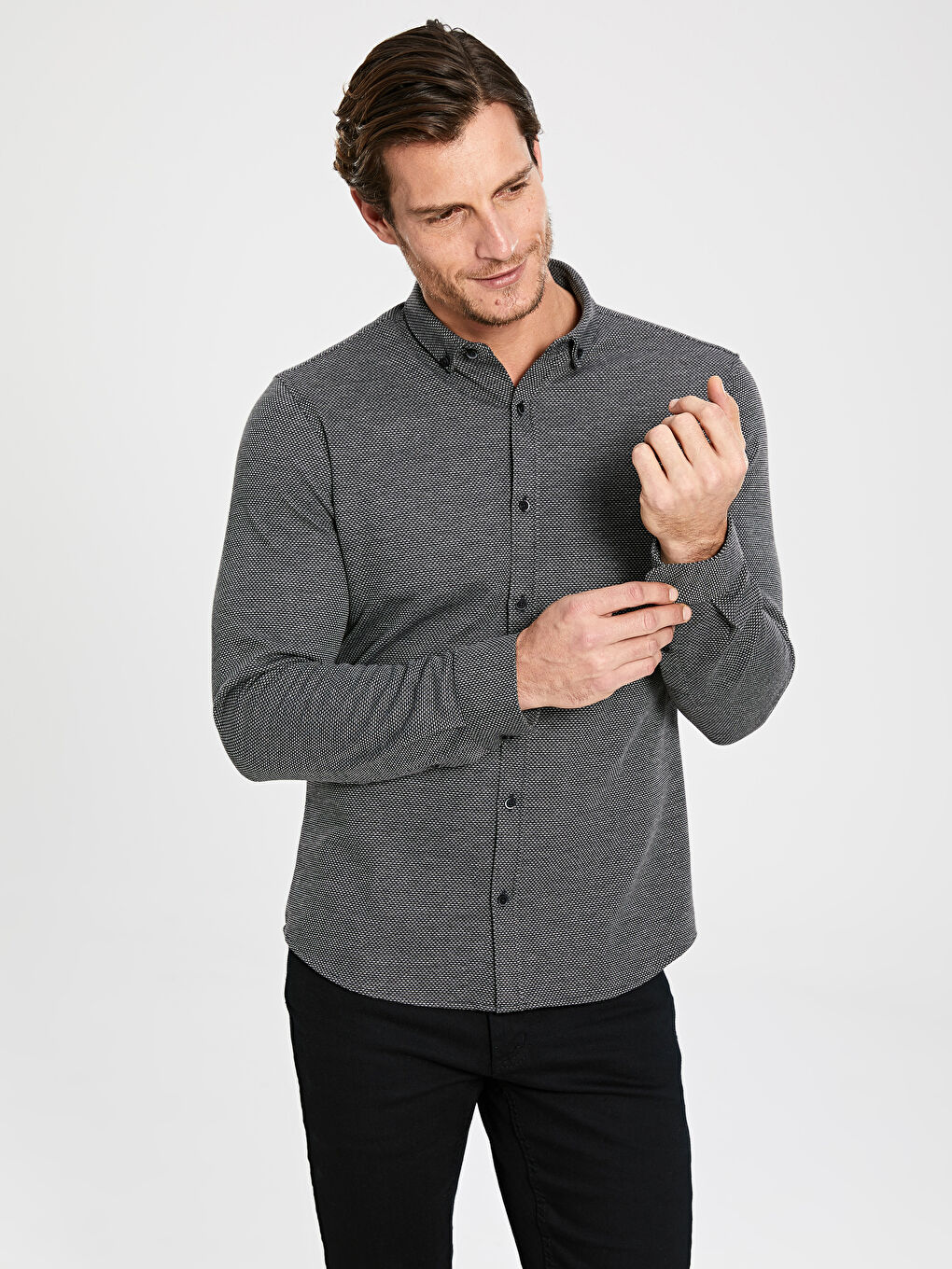 Usko Krojena Muška Košulja Dugih Rukava-1