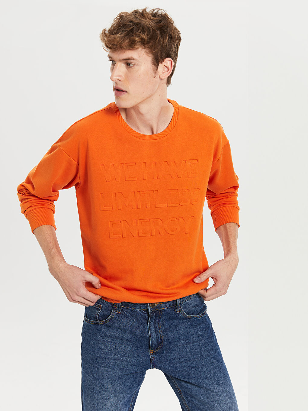 Turuncu Bisiklet Yaka Baskılı Kalın Sweatshirt Baba Oğul Kombini