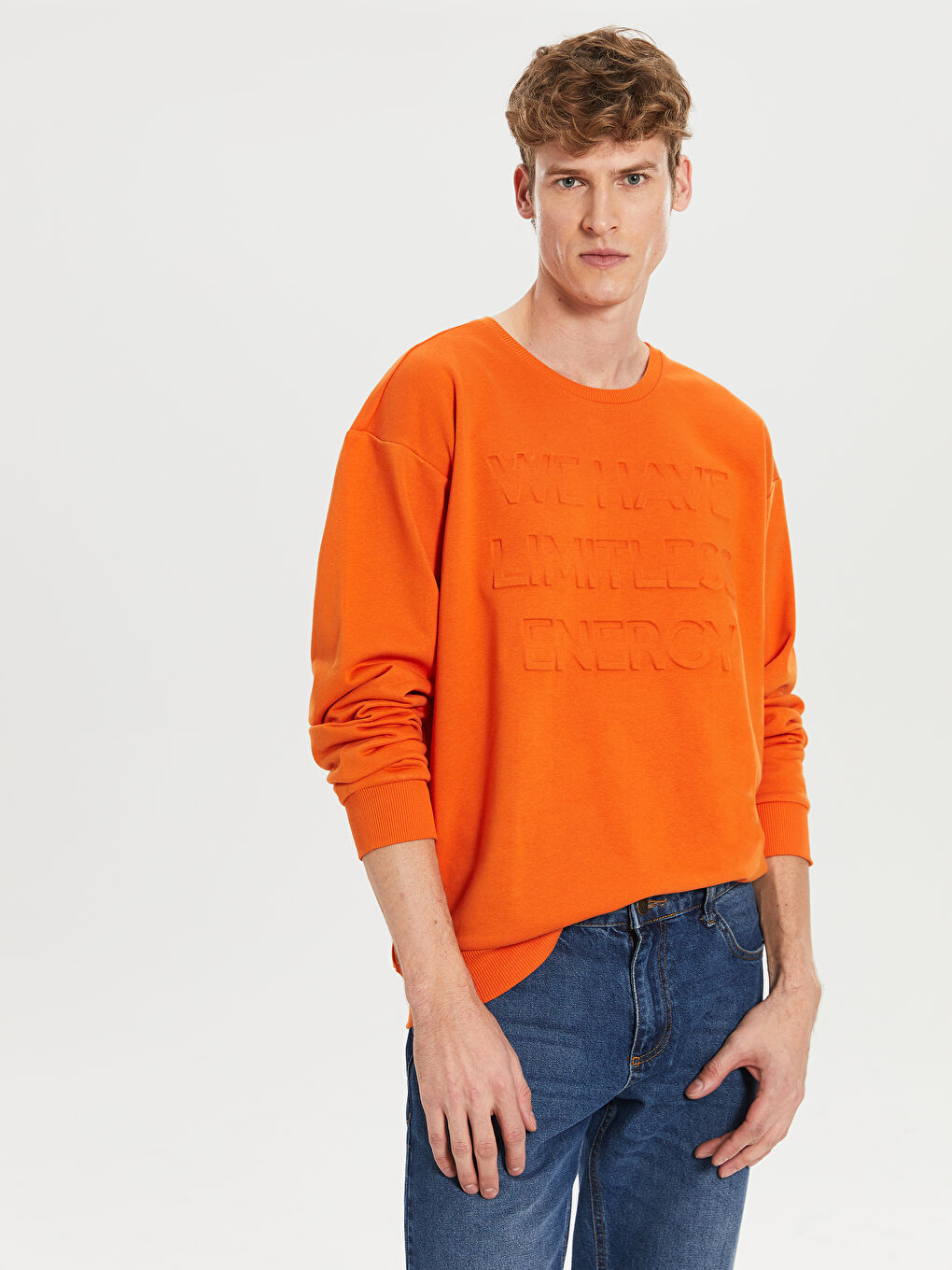 Turuncu Bisiklet Yaka Baskılı Kalın Sweatshirt Baba Oğul Kombini-1