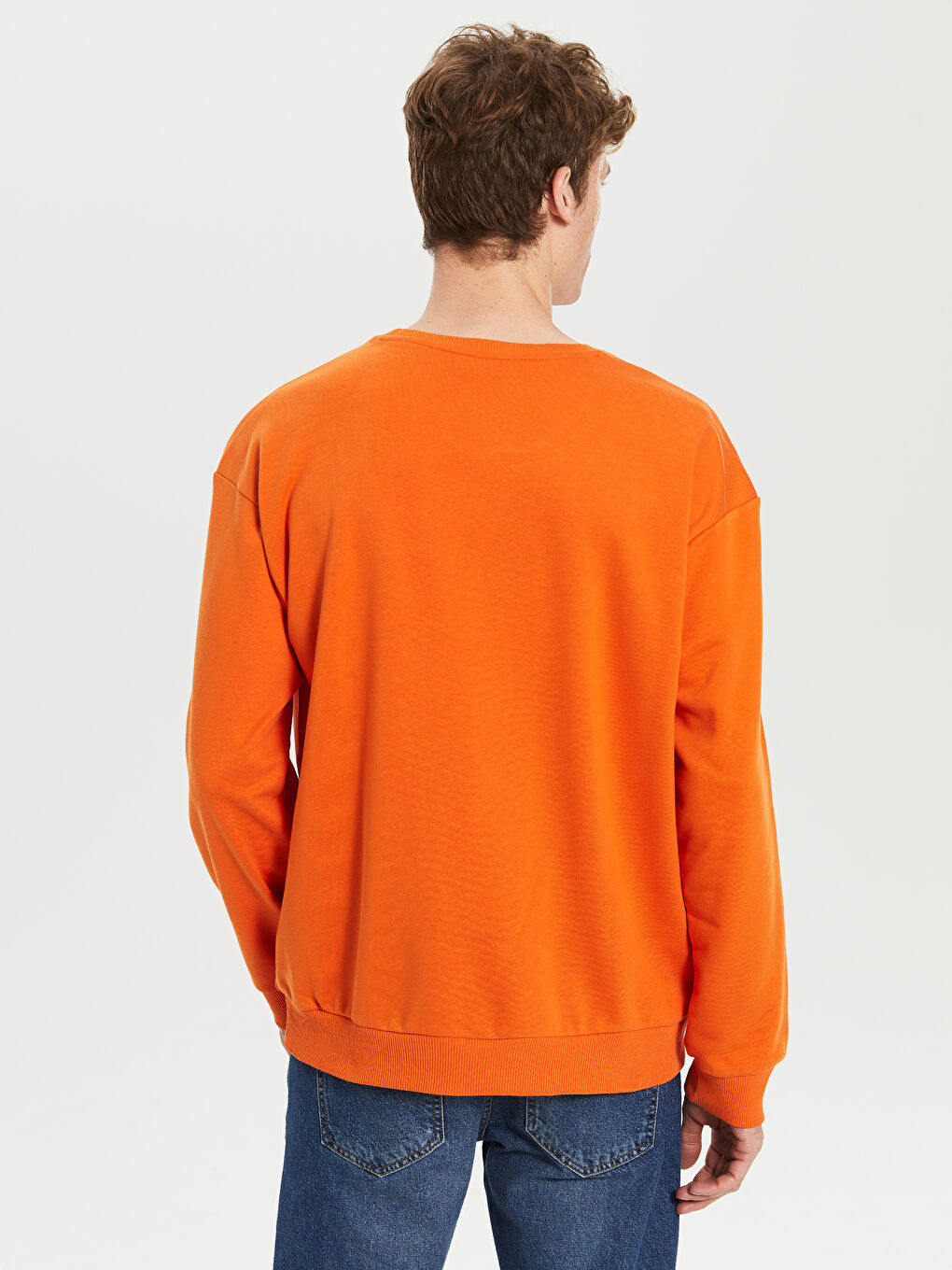 Turuncu Bisiklet Yaka Baskılı Kalın Sweatshirt Baba Oğul Kombini-3