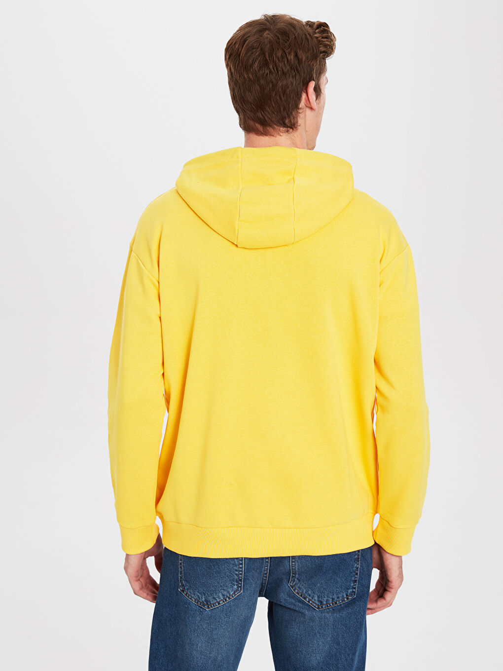 Sarı Uzun Kollu SmileyWorld Baskılı Erkek Hoodie-2