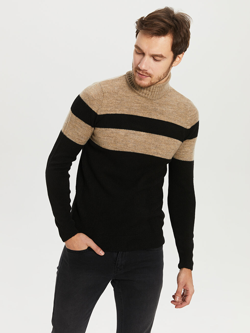 Siyah Bisiklet Yaka Erkek Triko Kazak-2