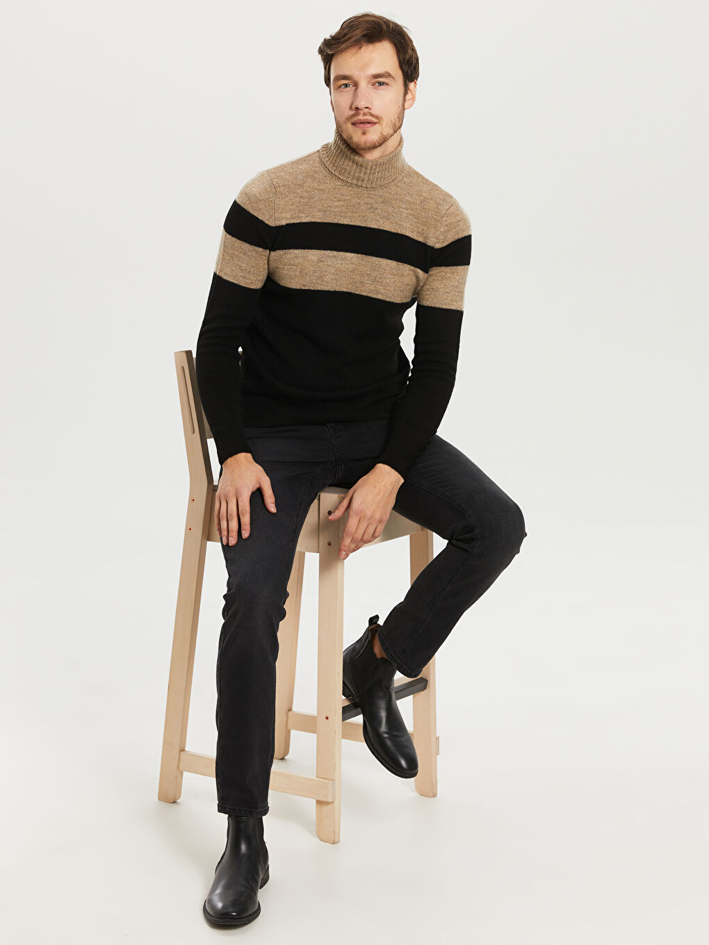 Siyah Bisiklet Yaka Erkek Triko Kazak-4