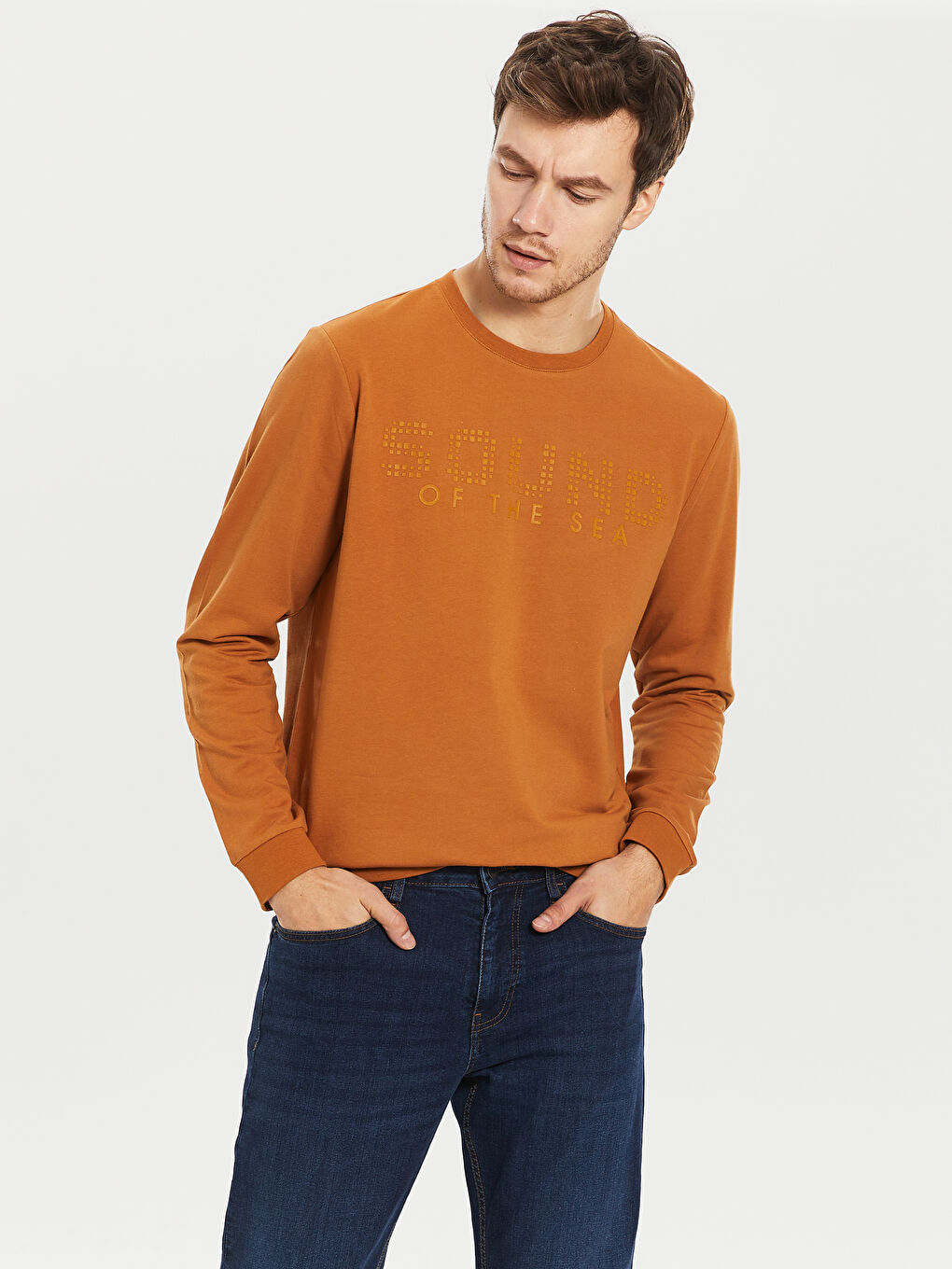 Kahverengi Bisiklet Yaka Uzun Kollu Erkek Sweatshirt-2