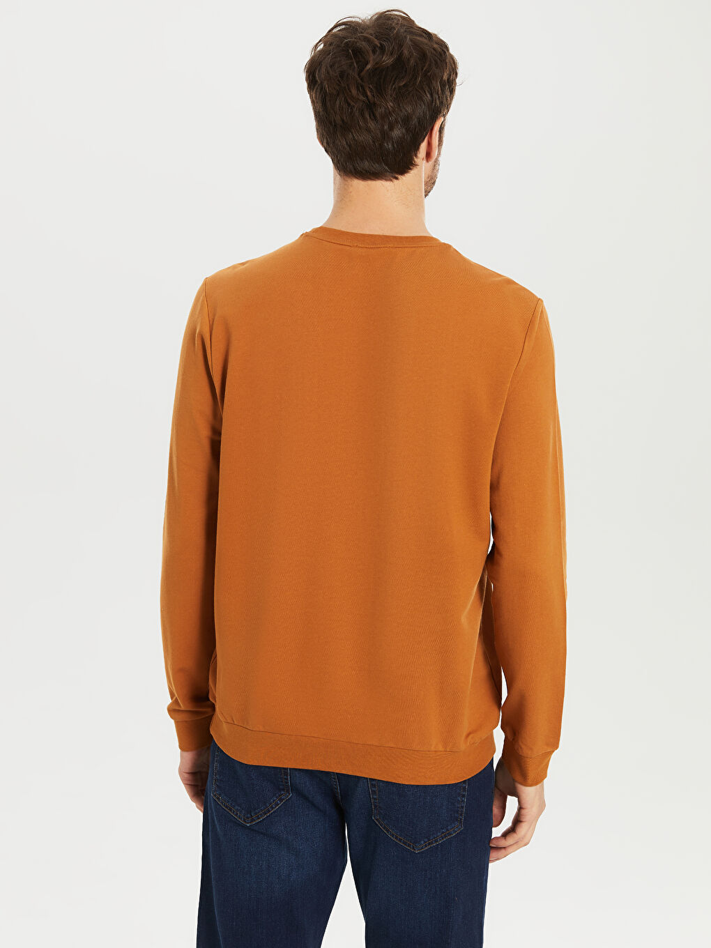 Kahverengi Bisiklet Yaka Uzun Kollu Erkek Sweatshirt-3