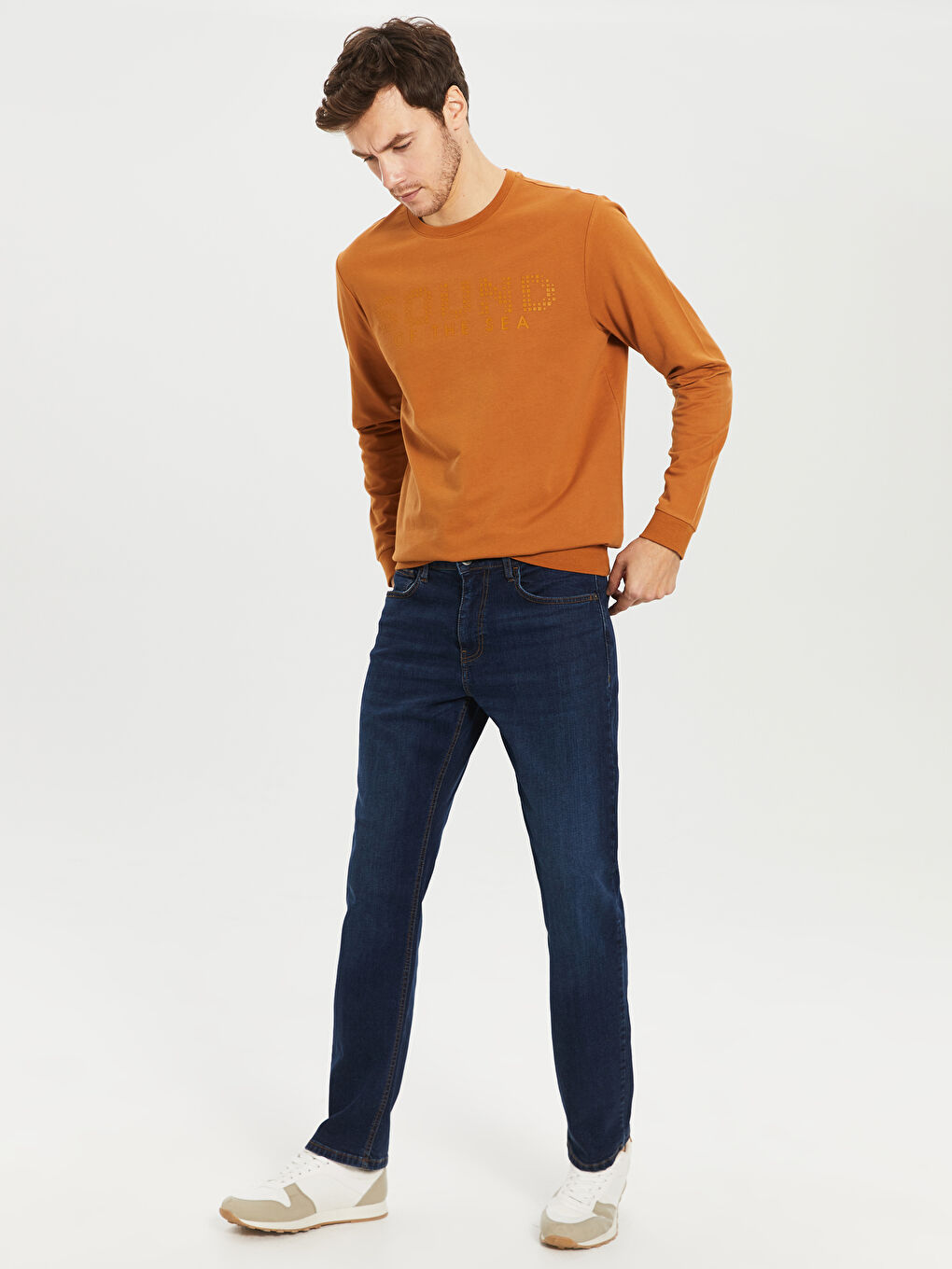 Kahverengi Bisiklet Yaka Uzun Kollu Erkek Sweatshirt-4