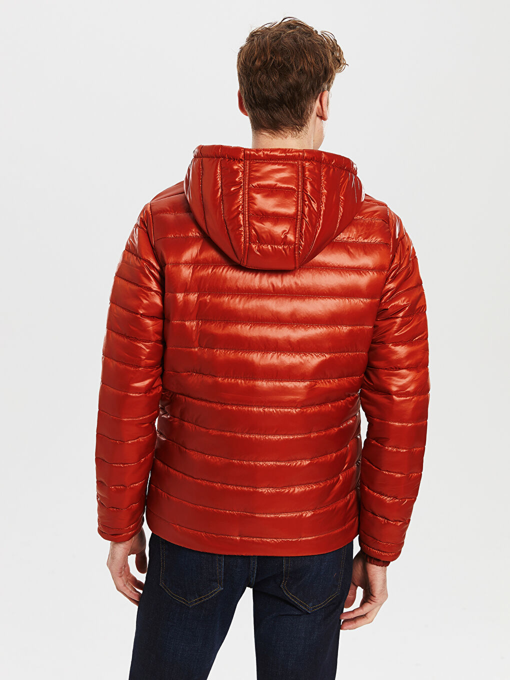 Turuncu Dik Yaka Erkek Şişme Mont-4