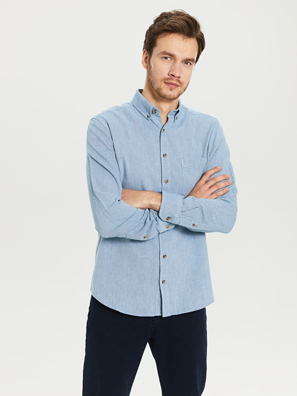 İndigo Gabardin Erkek Gömlek