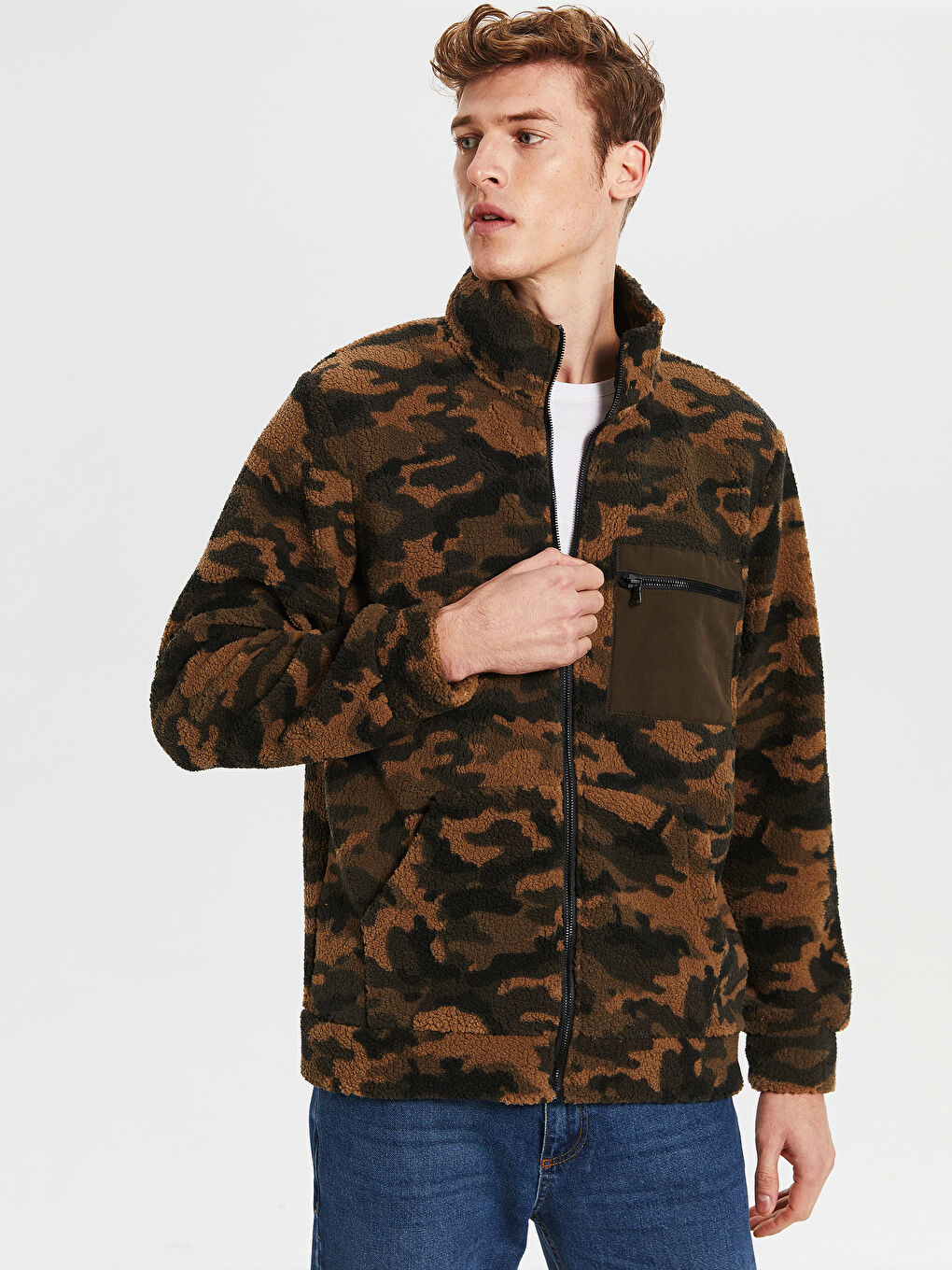 Haki Standart Kalıp Dik Yaka Erkek Hırka