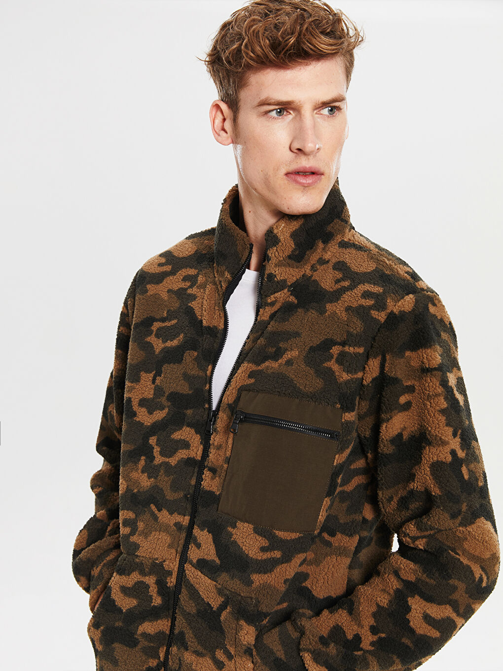 Haki Standart Kalıp Dik Yaka Erkek Hırka-1