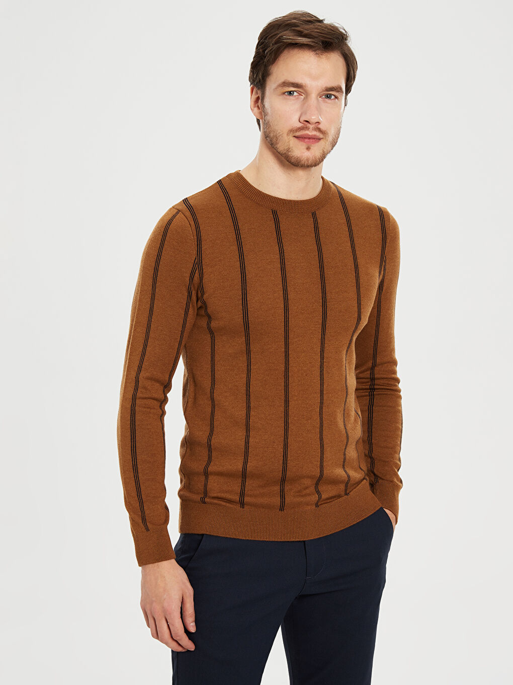 Sarı Bisiklet Yaka Erkek Triko Kazak