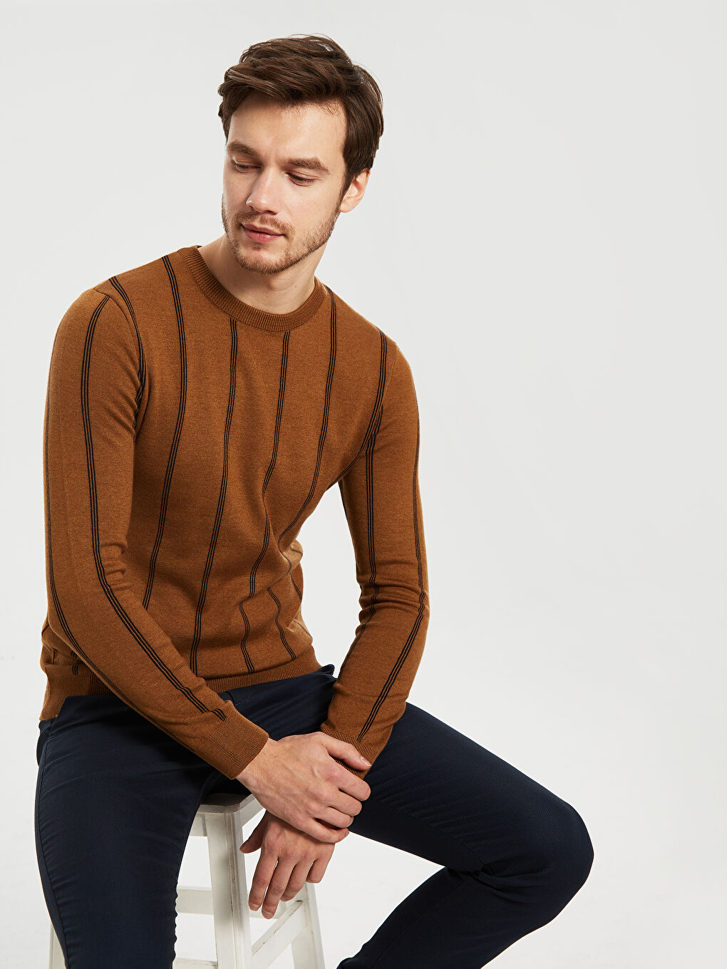 Sarı Bisiklet Yaka Erkek Triko Kazak-1