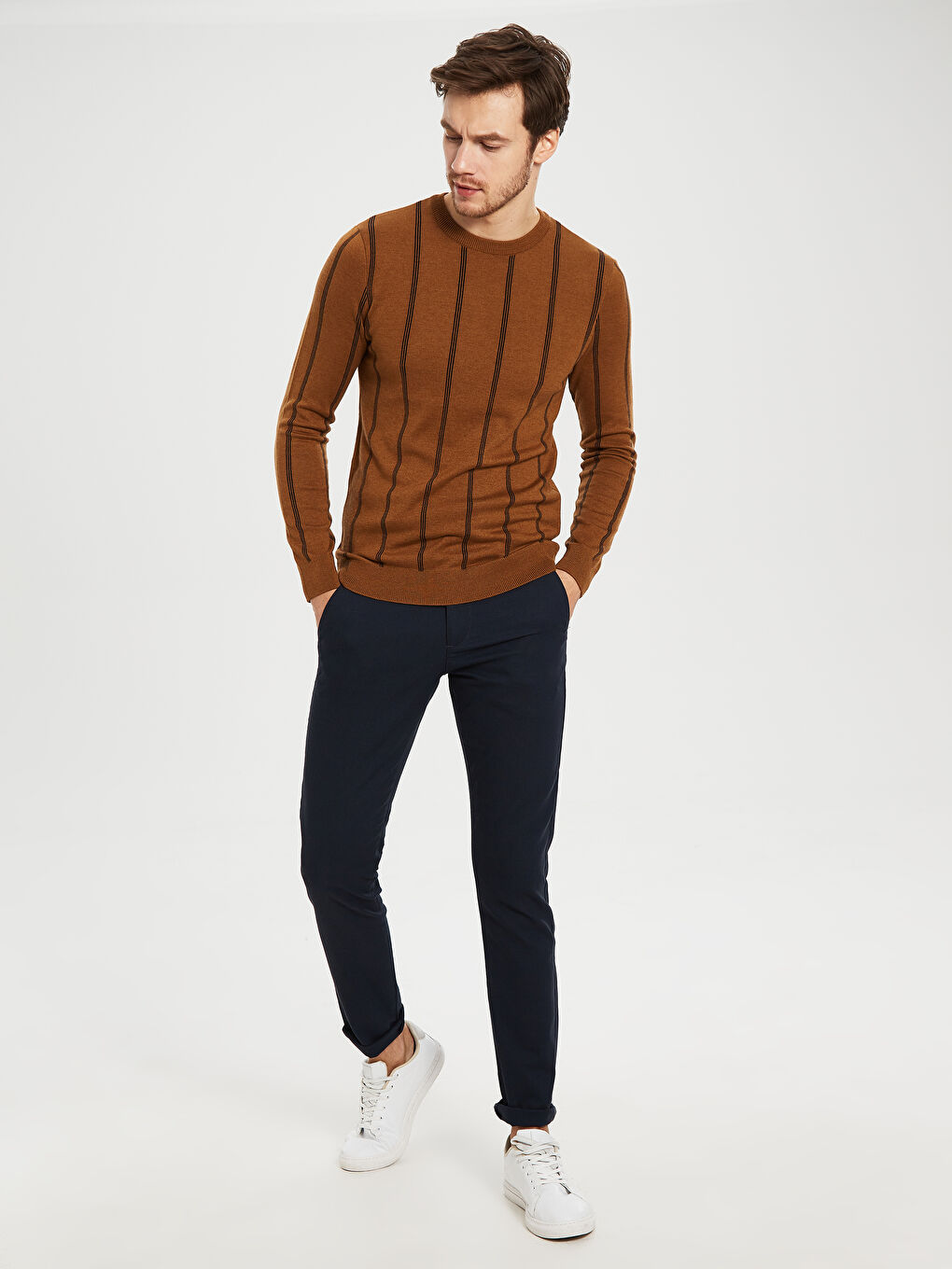 Sarı Bisiklet Yaka Erkek Triko Kazak-3