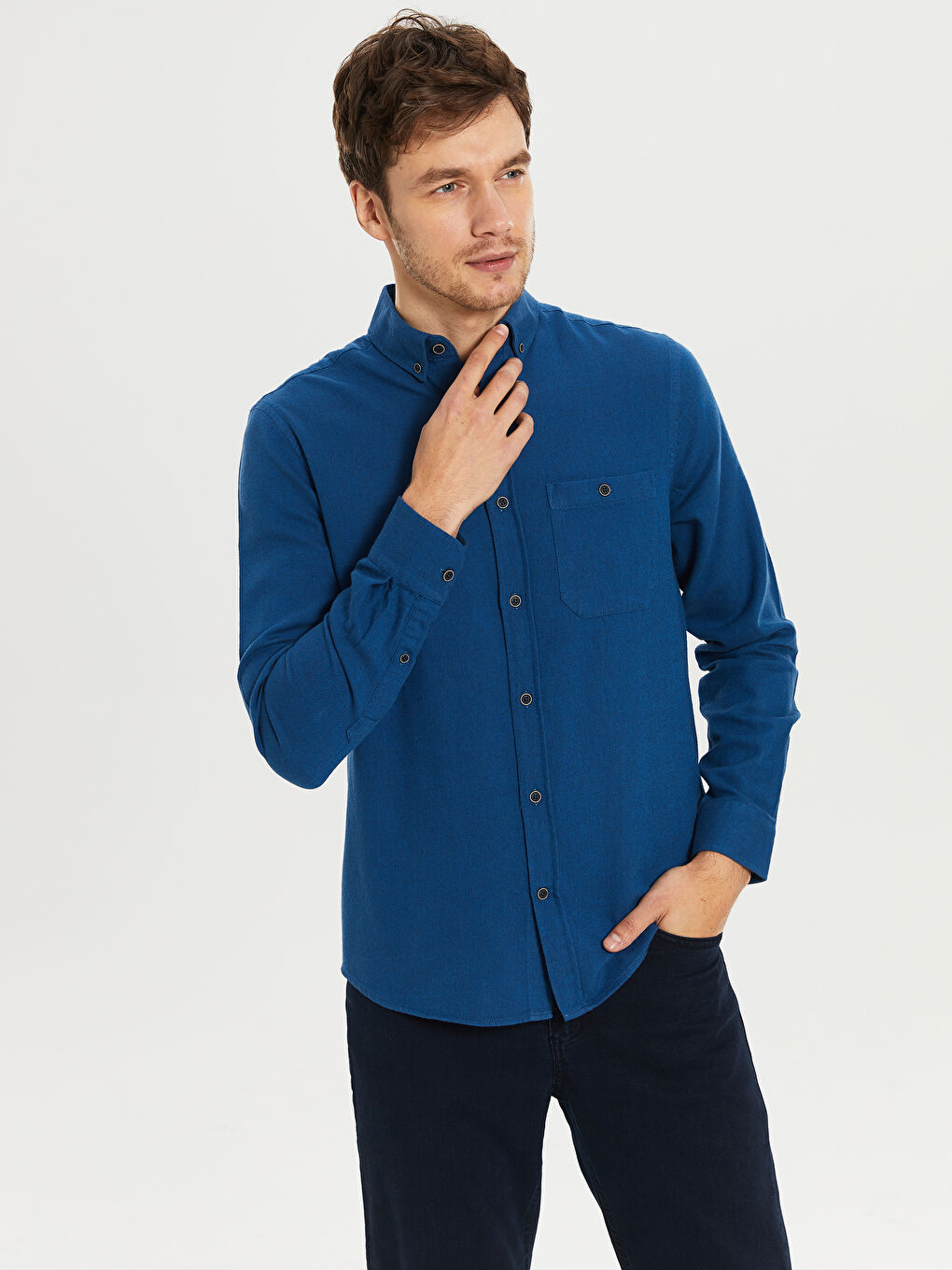 Mavi Regular Fit Uzun Kollu Gabardin Erkek Gömlek-2