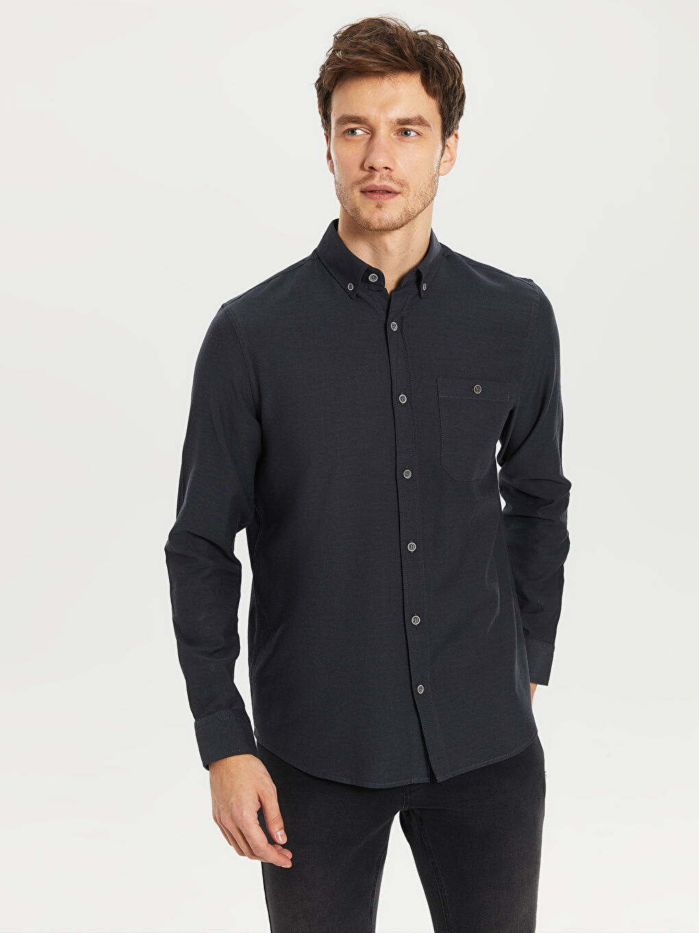 Antrasit Regular Fit Uzun Kollu Gabardin Erkek Gömlek