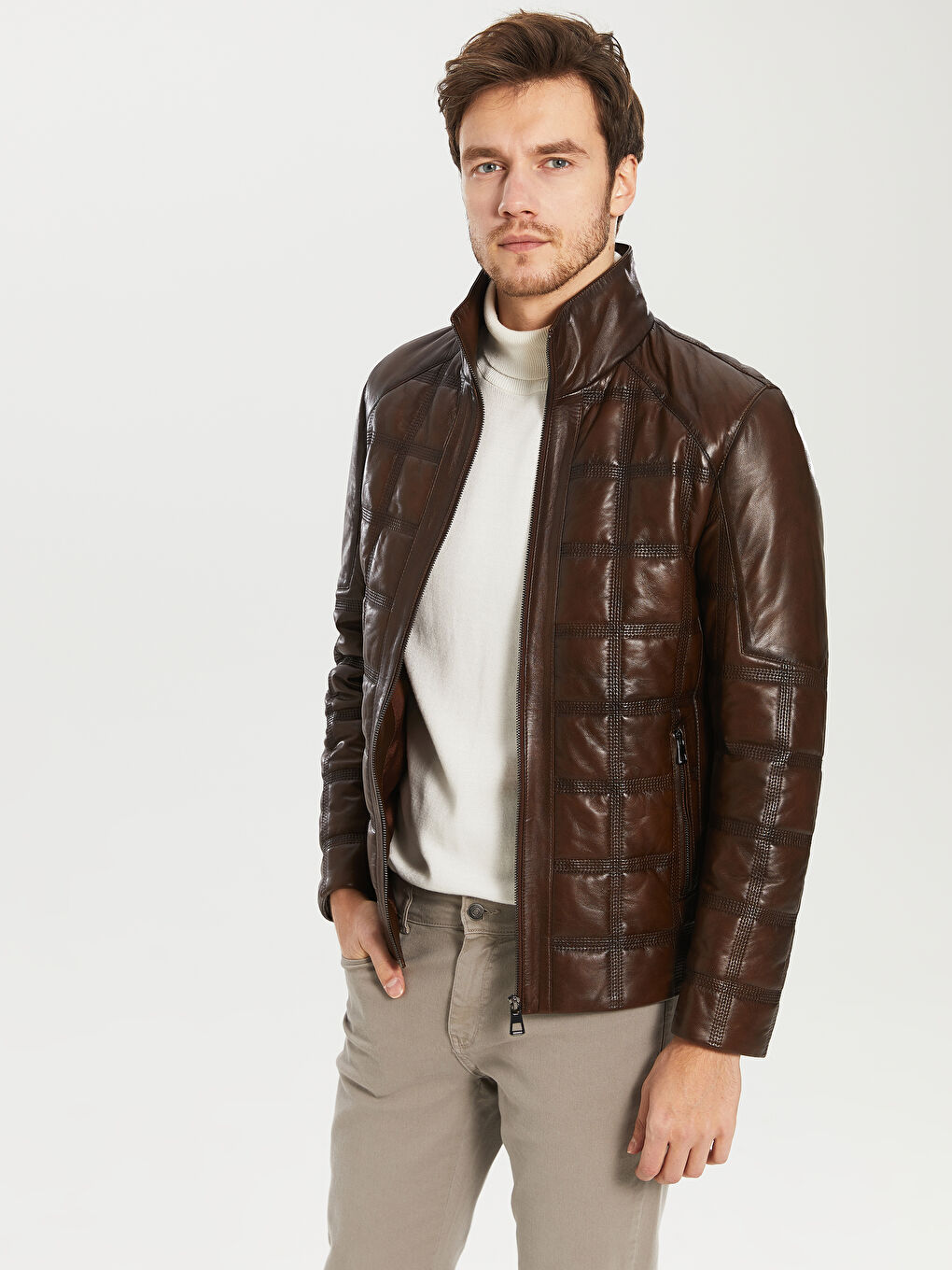 Man BROWN Faux Leather Coat-1