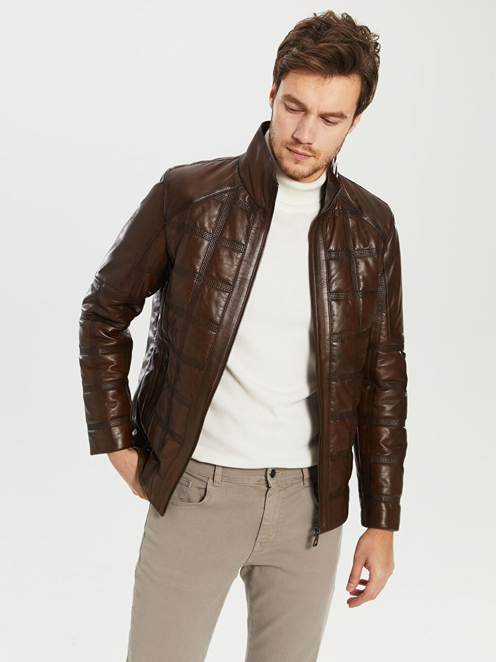 Man BROWN Faux Leather Coat-2